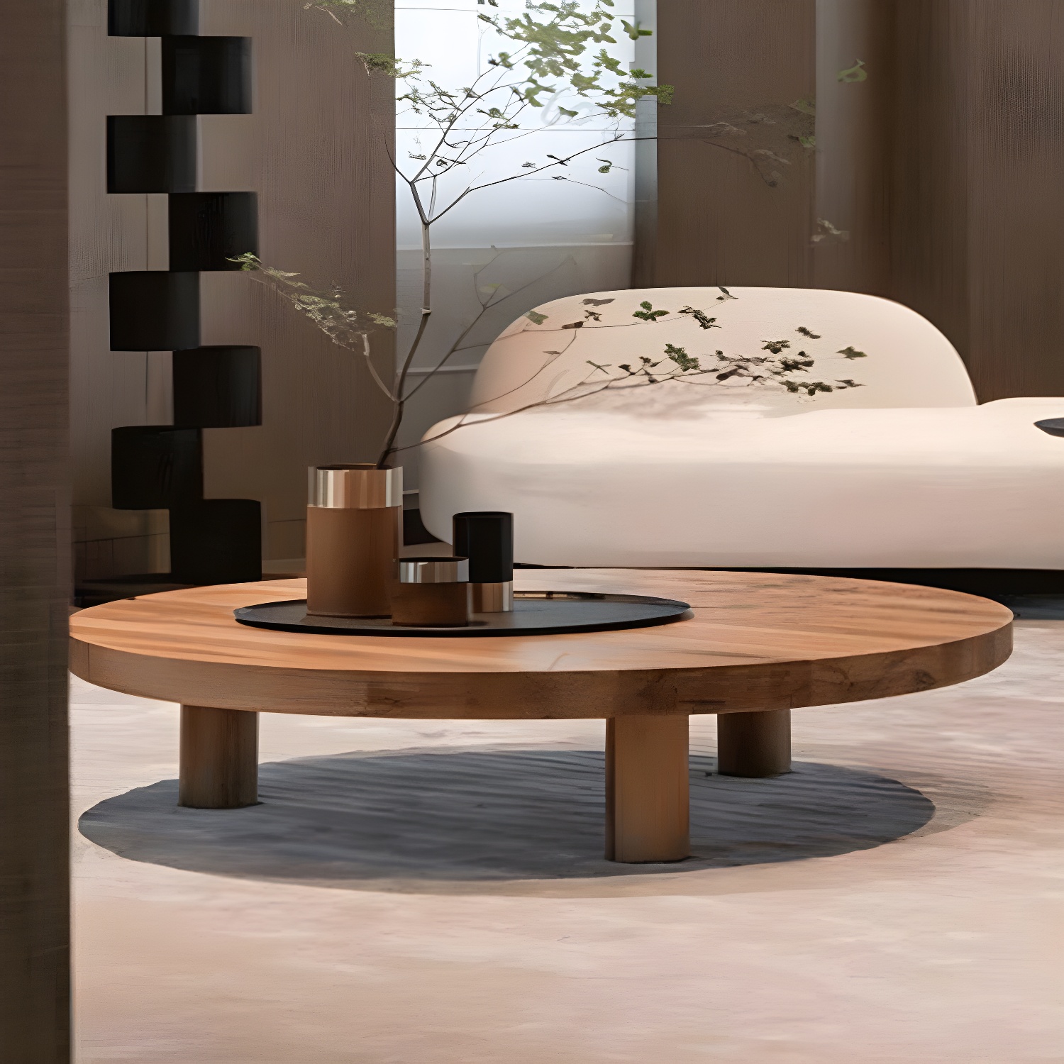 3 Legs 1 Single Coffee Table Solid Wood Brown Cocktail Table - image 3