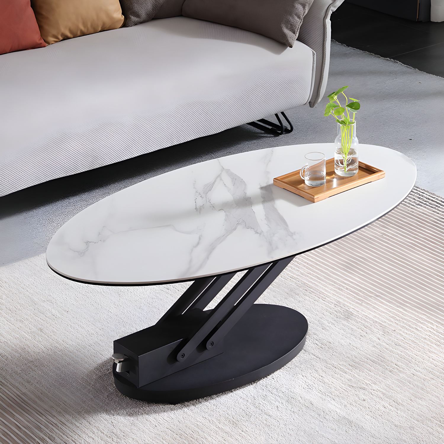 Round Slate Coffee Table with Lift Top Pedestal Base 1 Single Cocktail Table
