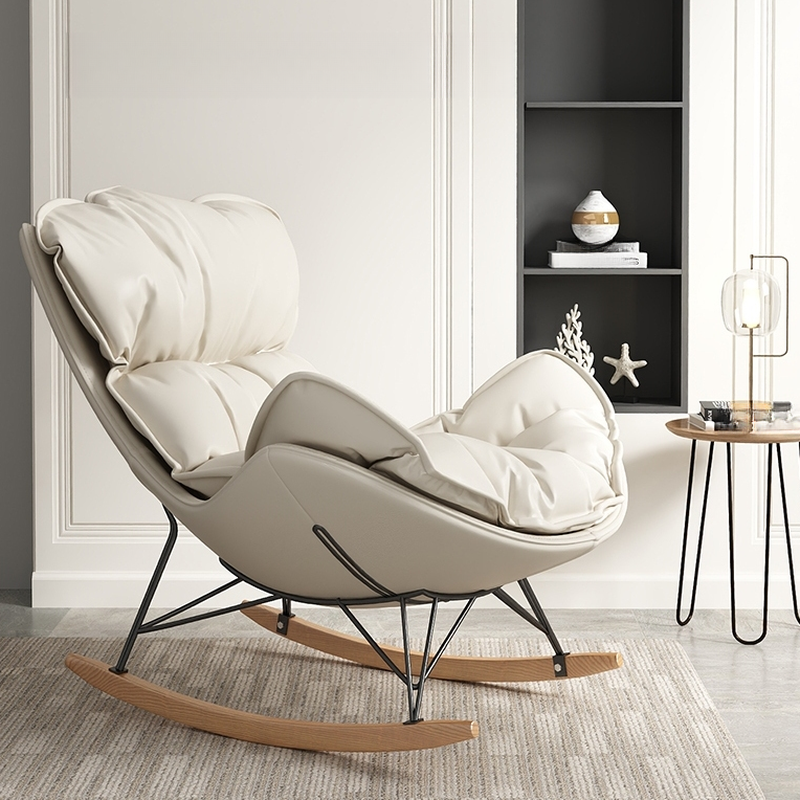 Grey/Chalk/Amber Contemporary Alloy 2 Piece Set Rocking Armchair with Padded Upholstery and Ottoman - image 7
