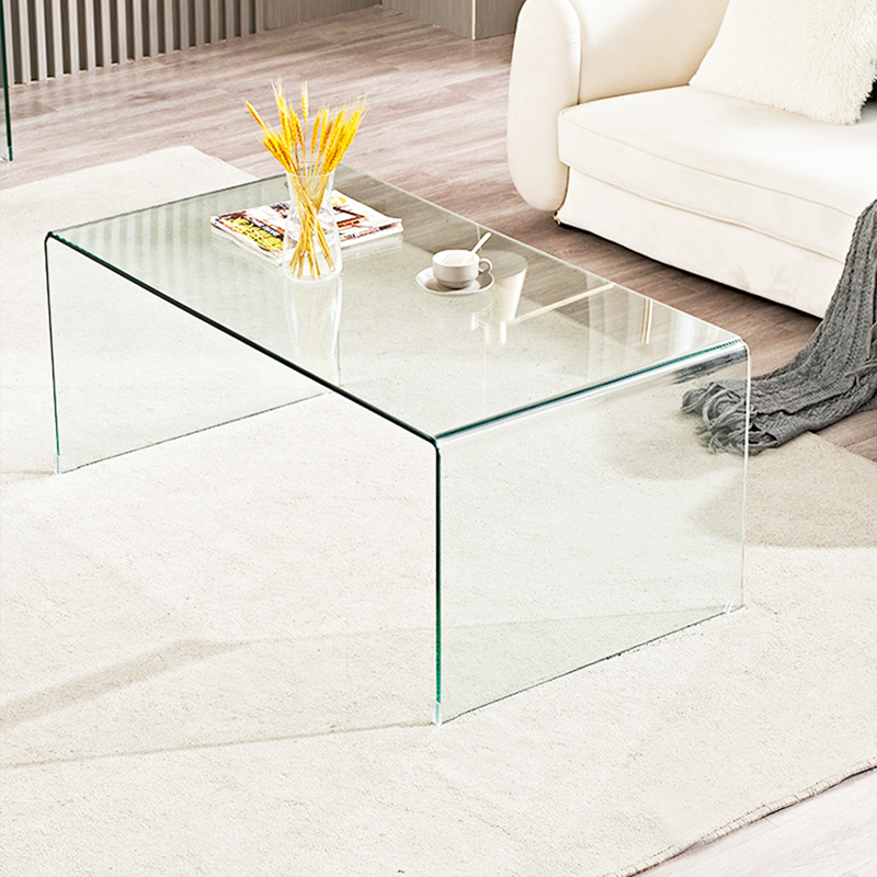 Modern Glass Coffee Table with Transparent Rectangular Top & Sleek Sled Base - image 5