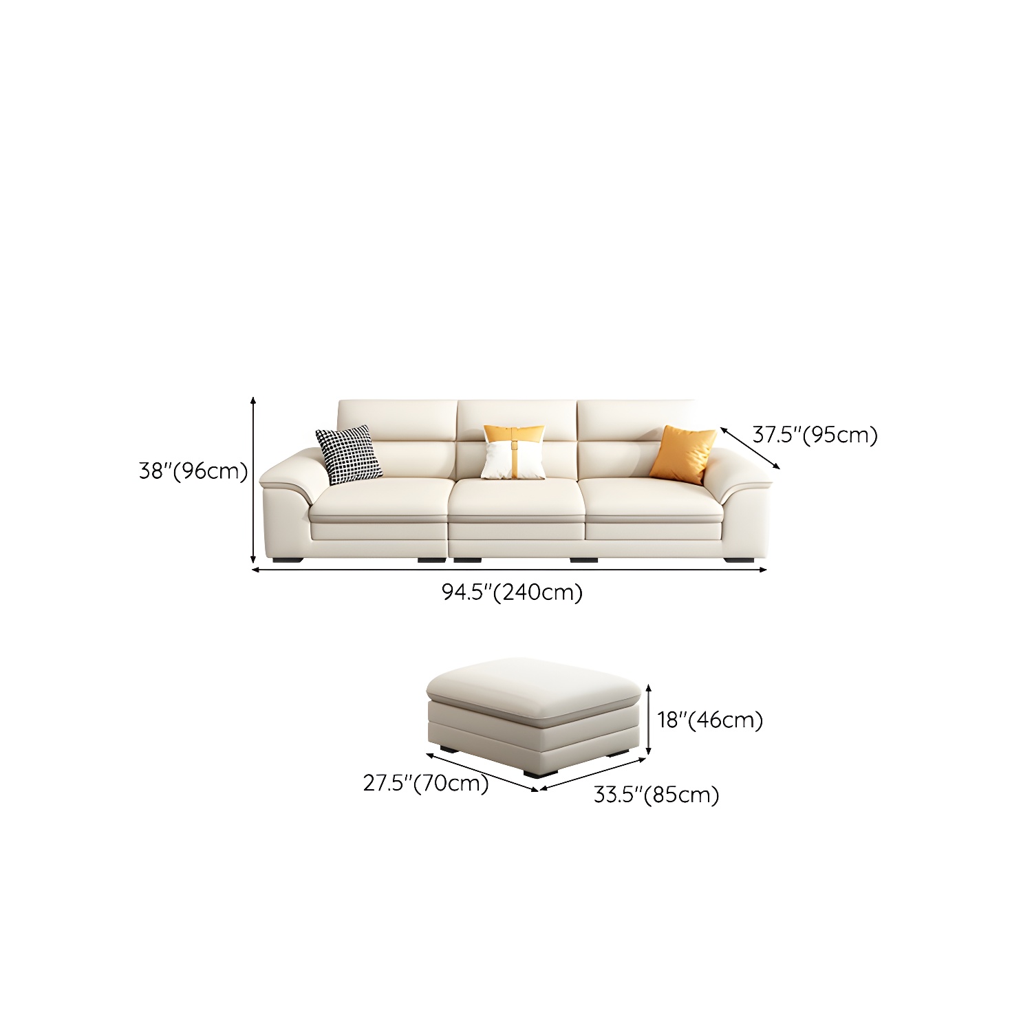 Modern Beige Stationary Sectional Sofa in Scratching Cloth with Wood Frame and Pillow Top Arms - image 20