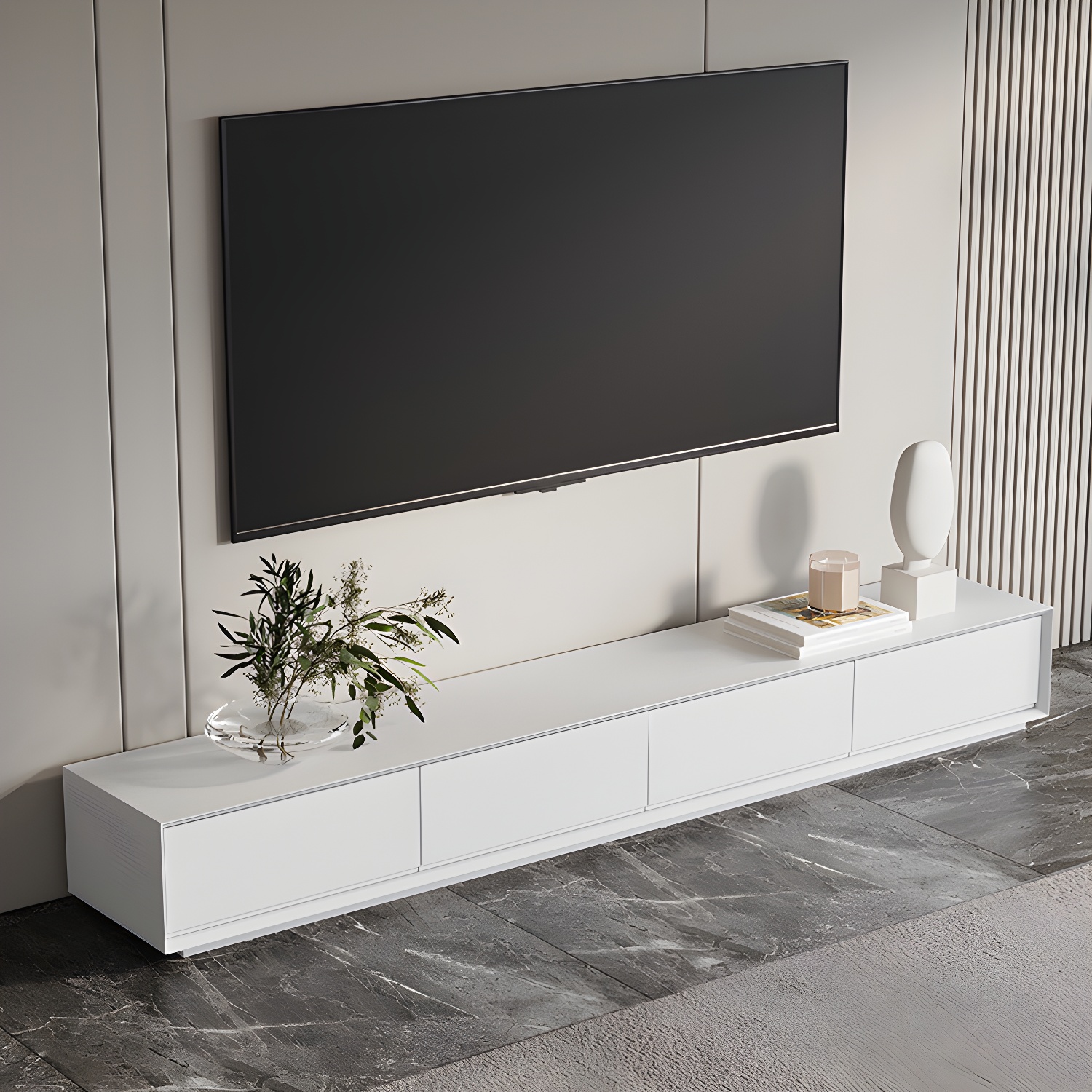 White Wood TV Stand Modernism TV Stand With Drawers for living Room - image 3