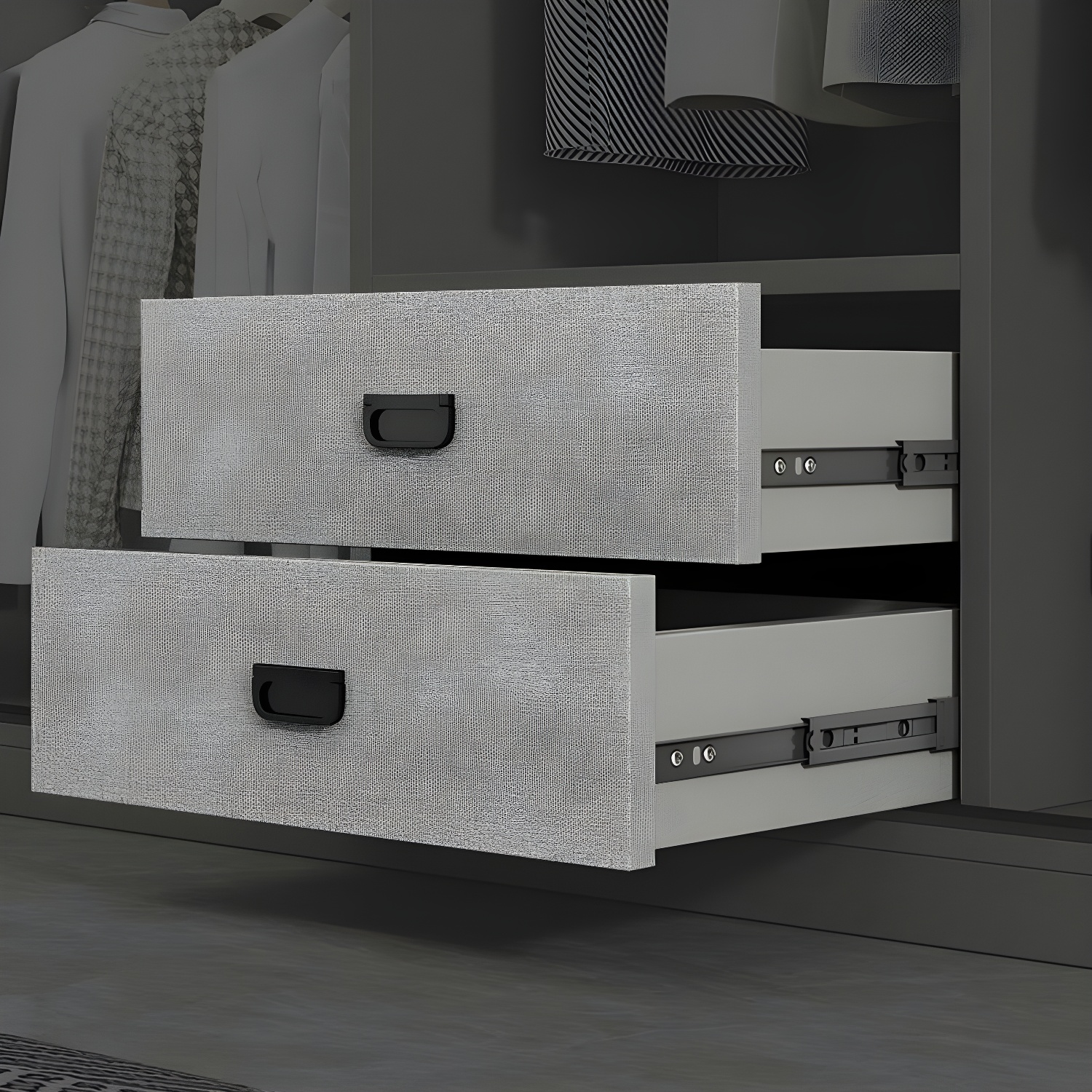 Contemporary Wood Grey Cloth Rod Included Wardrobe with Shelves - image 9