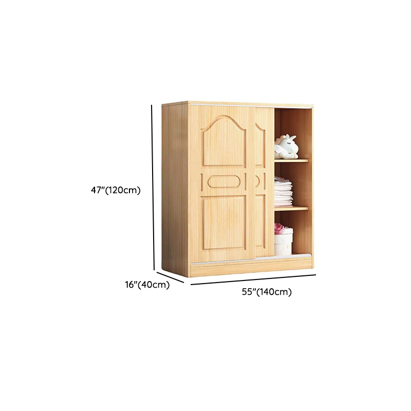 Natural Finish Modish Pine Wood Wardrobe Closet with Soft Close Door, Interior Shelves, and Clothing Rod - image 18