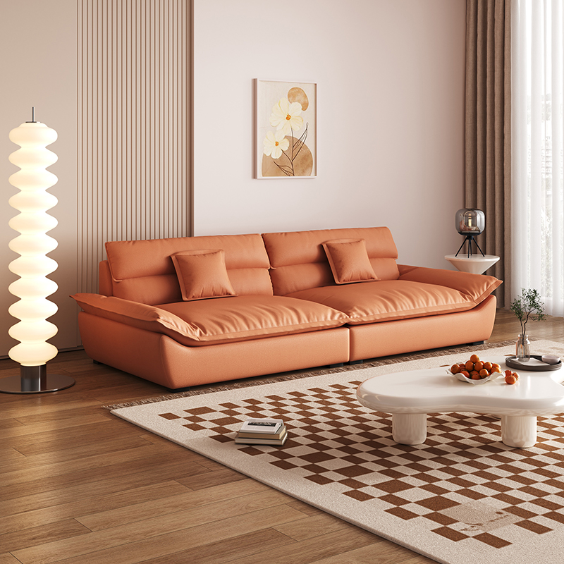 Modern Solid Color Scratch-defiant Standard Sofa in Light Gray/Taupe/Citrus Color, 3-seater with 2 Pillows - image 9