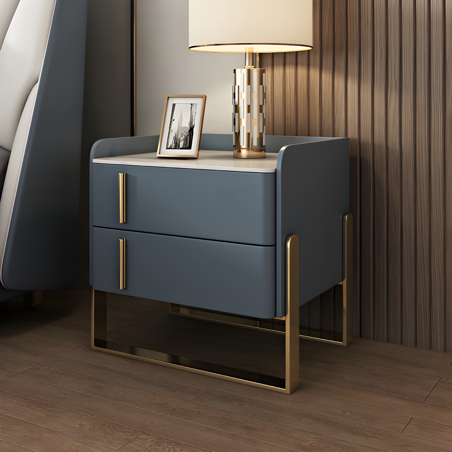 Glam Nightstand with 2 Drawer 20-inch Tall Leather Night Table - image 13