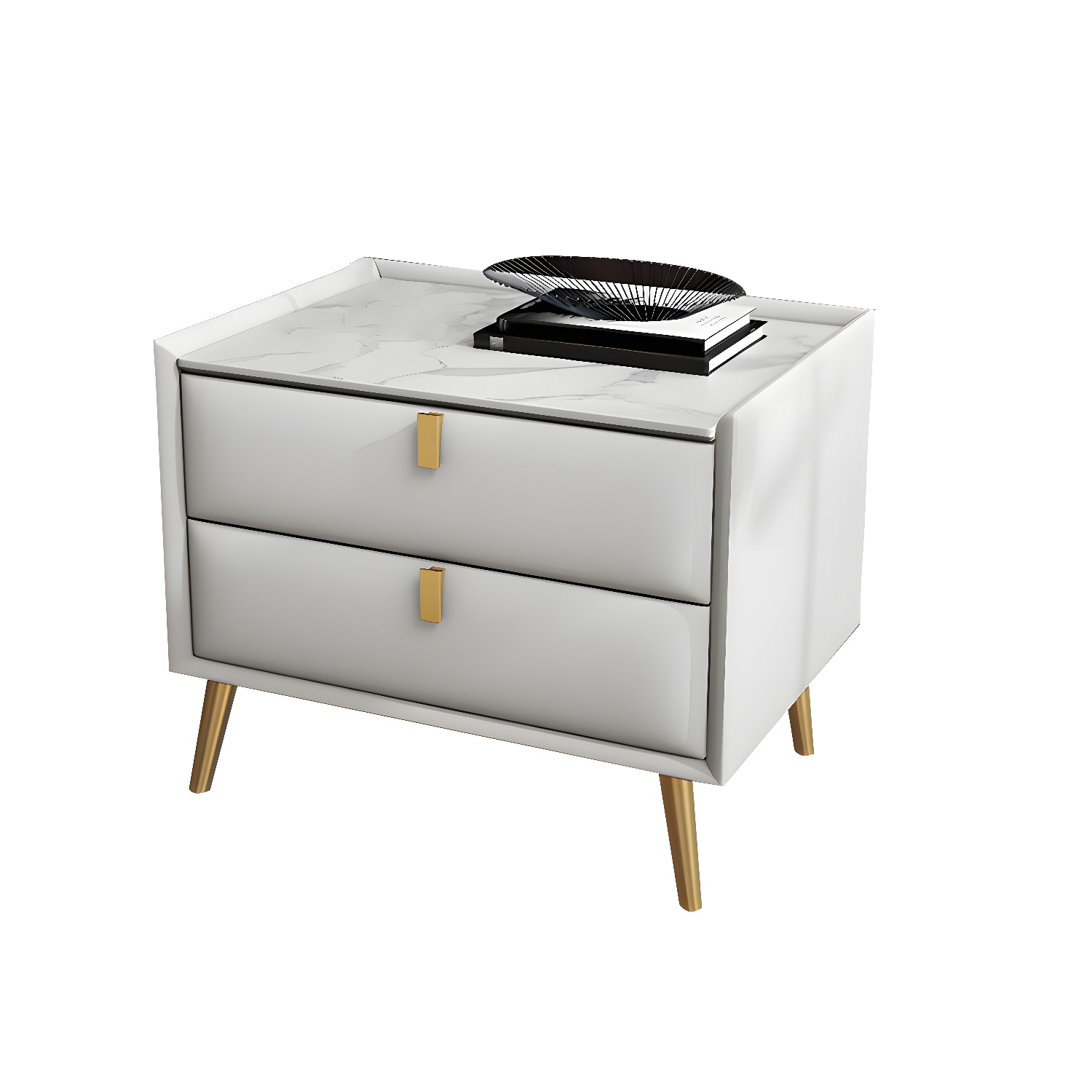 Solid Wood Bedside Table, Modern 2 - Drawer Stone Top Nightstand - image 20