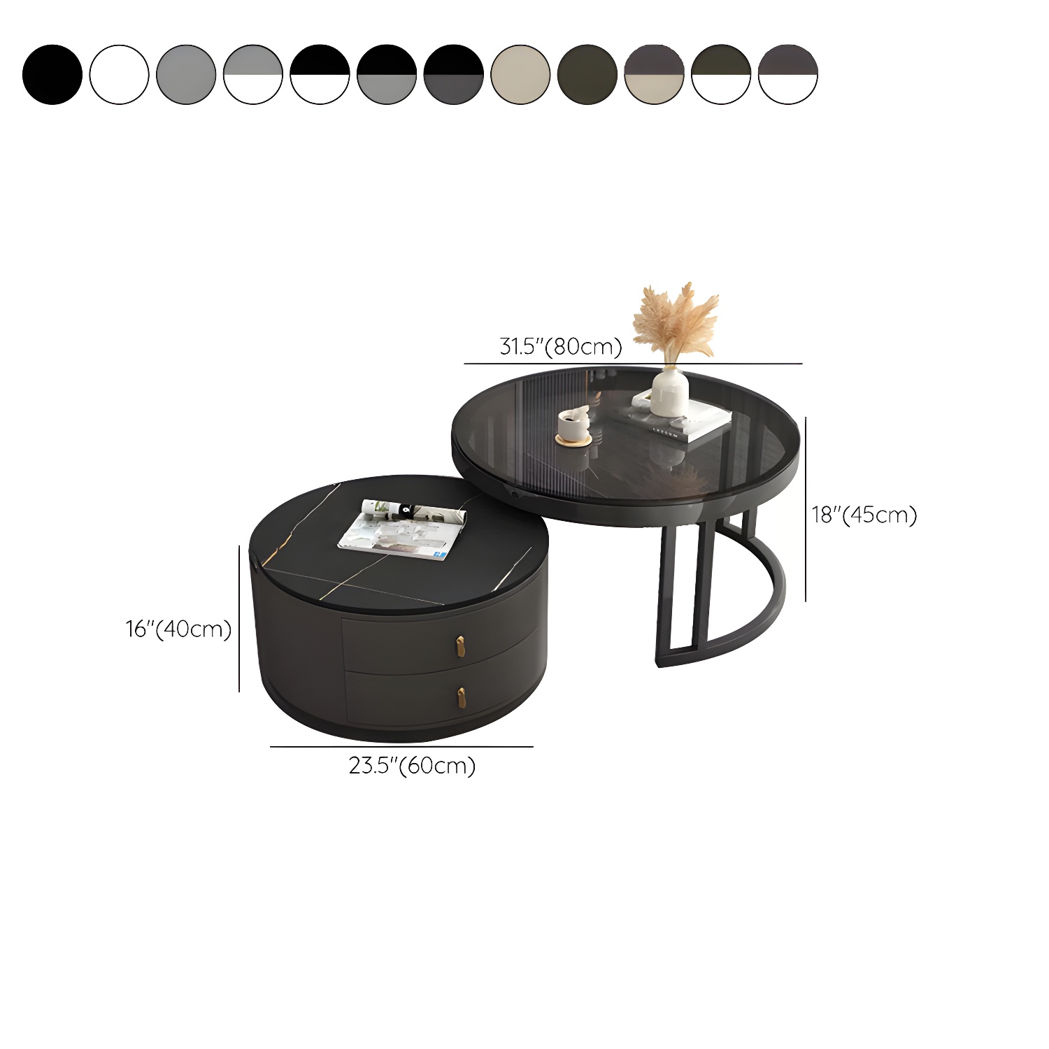 Round Nesting Coffee Table Set Frame Modern Storage Coffee Table - image 23