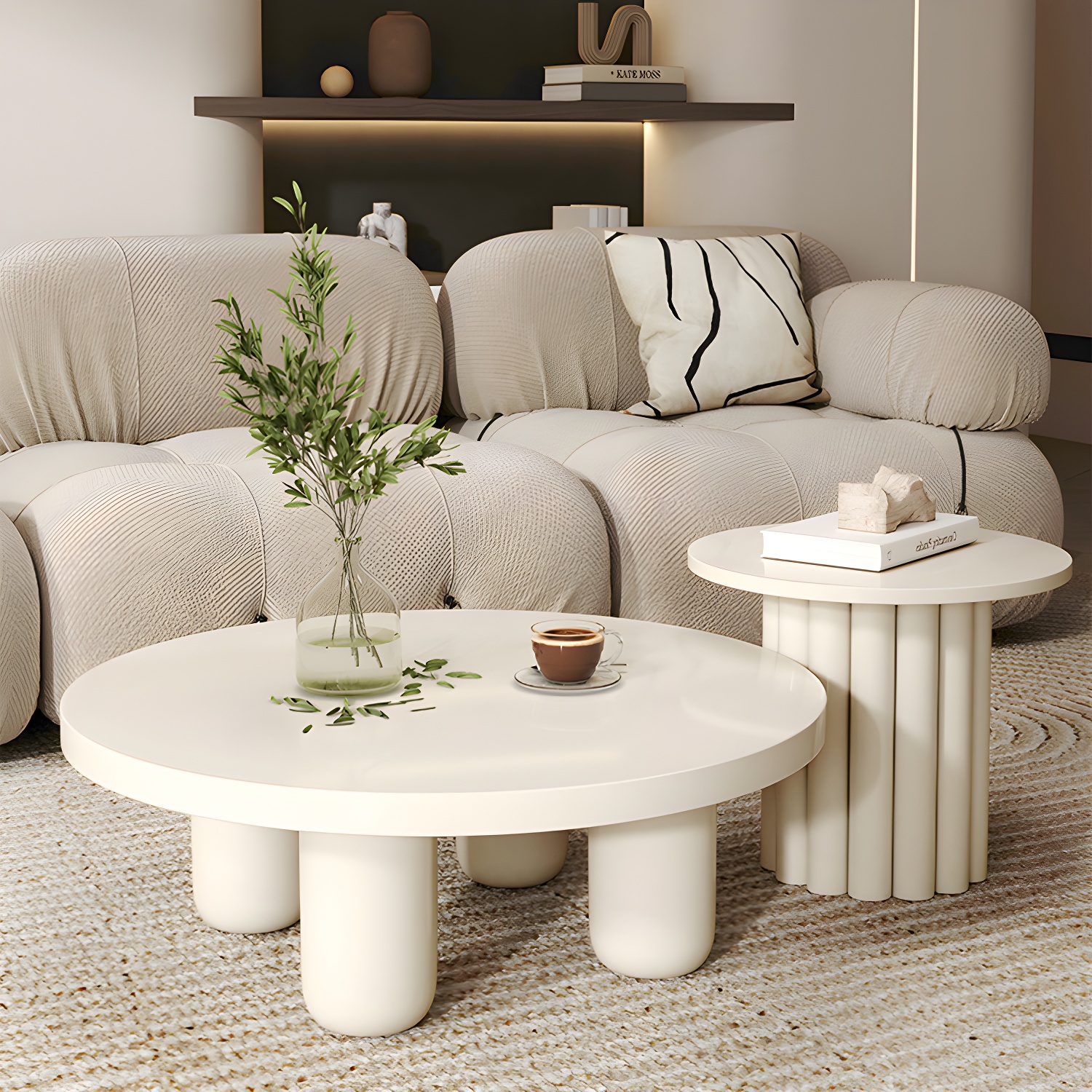 Coffee Cocktail Table 4 Legs Round Wooden Scandinavian Brown - image 5
