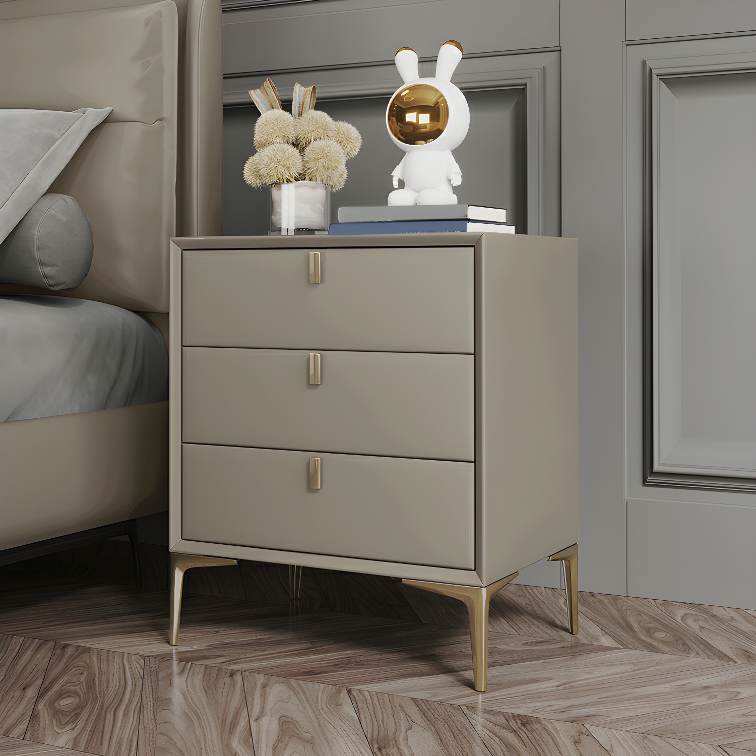 Glam Style Solid Wood 3-Drawer Nightstand with Legs for Bedroom - image 7