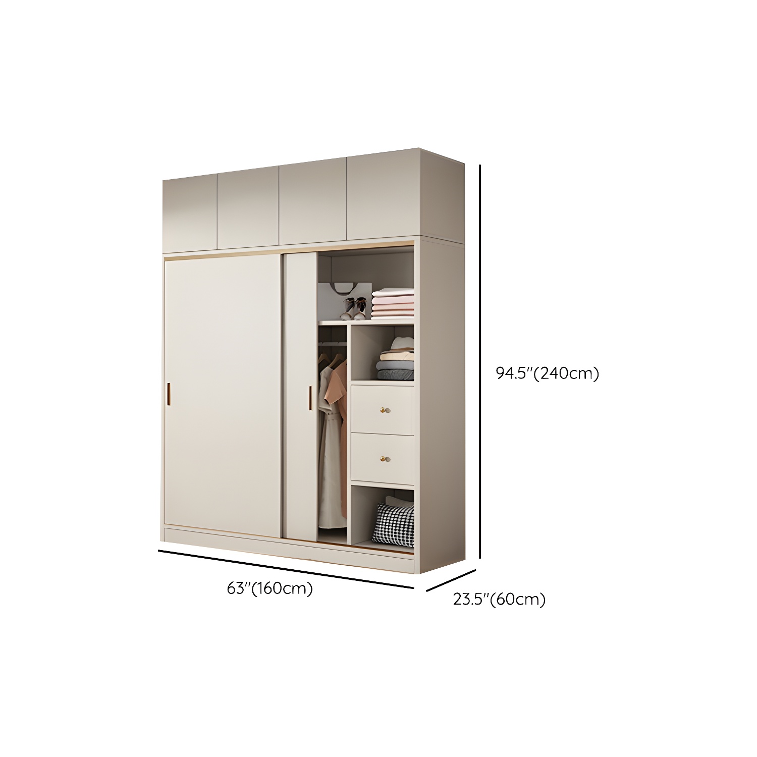 Modern White Wood Wardrobe Armoire with Sliding Doors and Soft Close Drawers - image 22