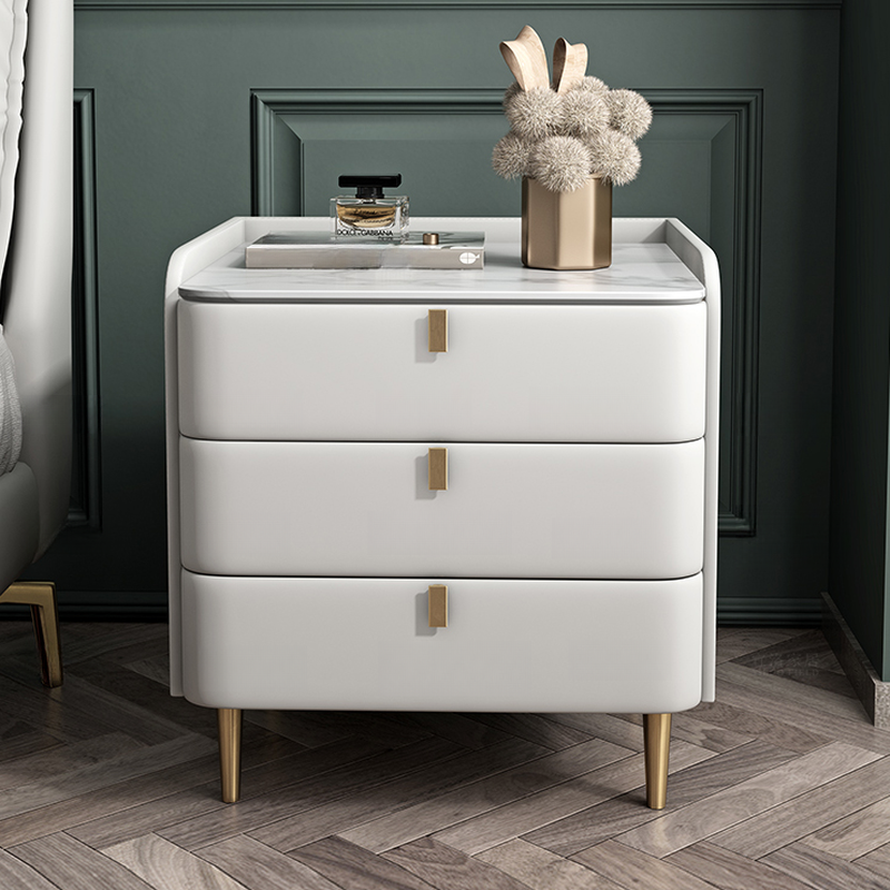 Art Deco 3 Tiers Drawer Storage Bedside Table with Stone Countertop - image 18
