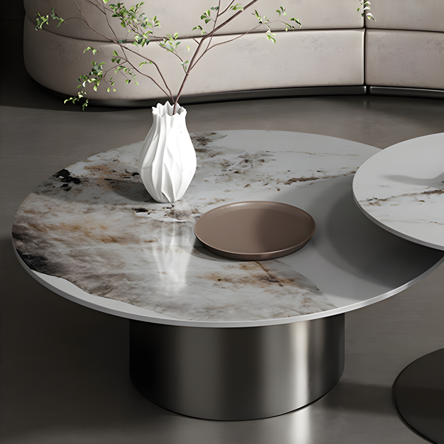 Slate Coffee Table Round Nesting Coffee Table Set with Pedestal Legs - image 9