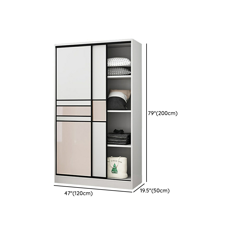 Modern White Wood Wardrobe Armoire with Clothing Rod and Sliding Cabinet Doors - image 9