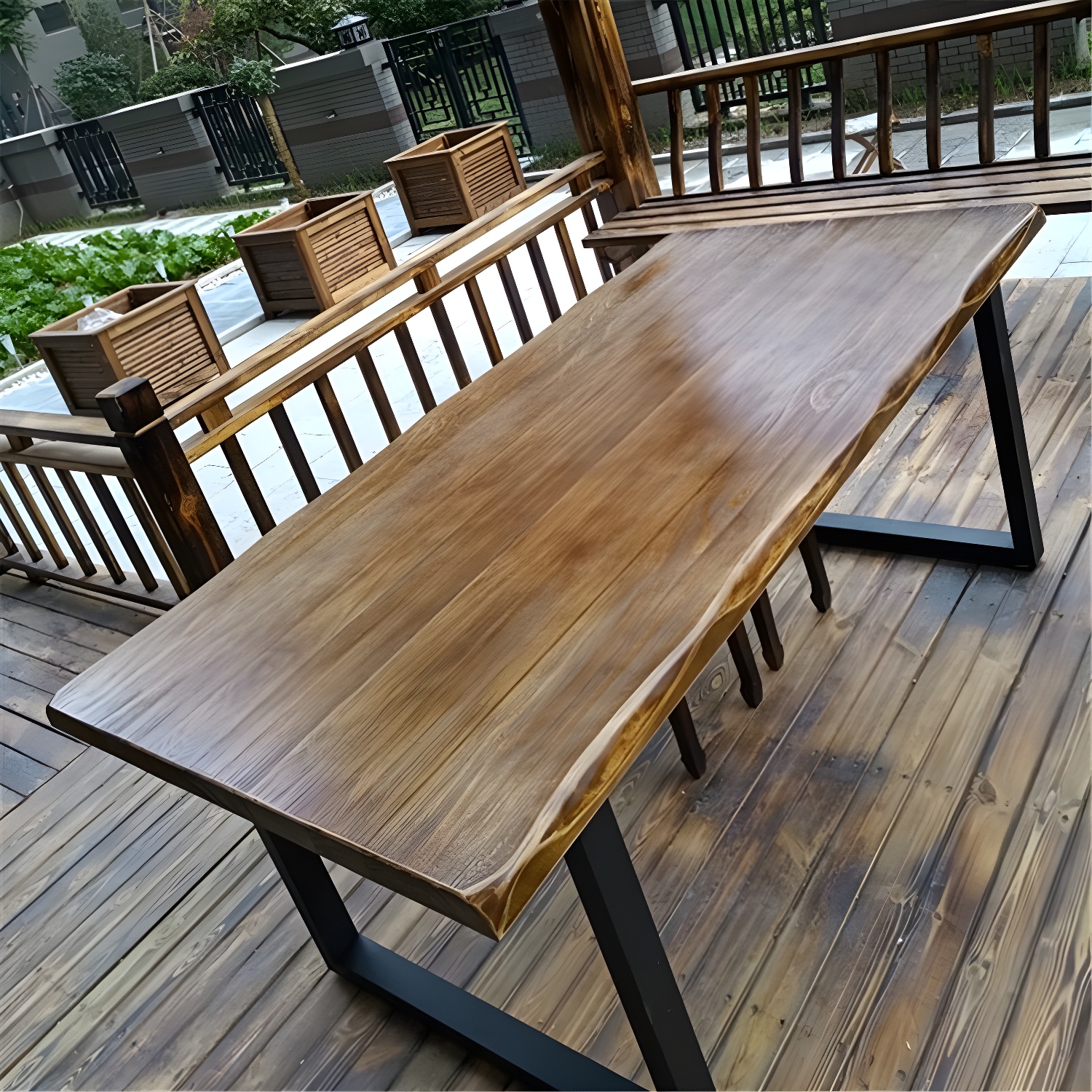 Rectangle Double Pedestal Industrial Dining Table Fixed Table of Solid Wood - image 4