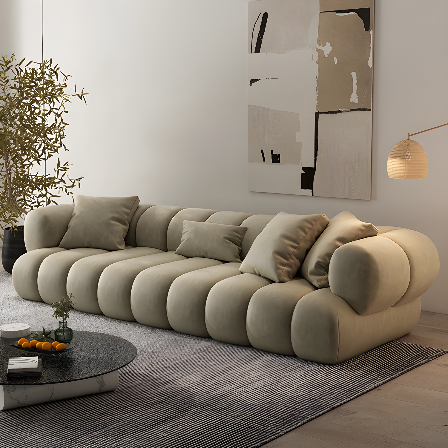 Scandinavian Green Sofa with Tuxedo Arm and Sewn Pillow Back