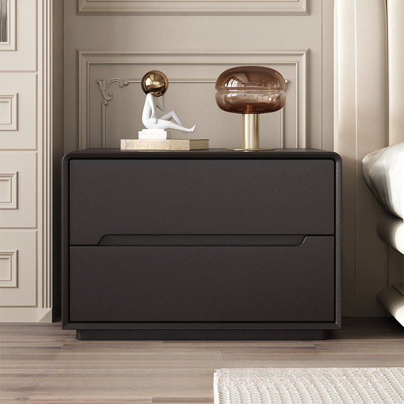 Trendy Drawer Storage Bedside Table with 2 Drawers and Vinyl Leather Countertop