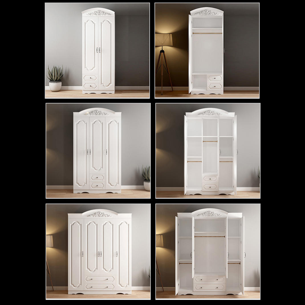 Engineered Wood Cabinet with 2 Drawers French Country White Wardrobe for Home - image 12