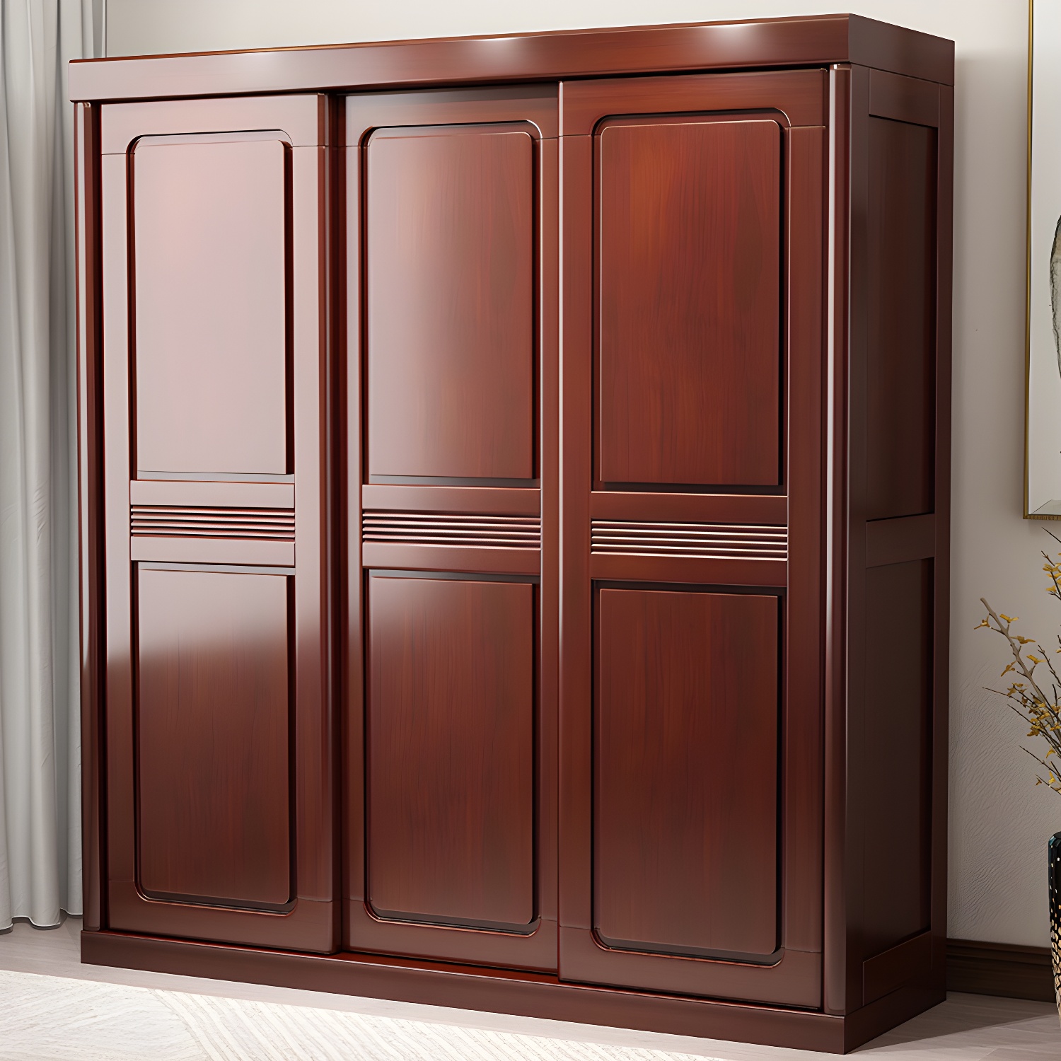 Traditional Wardrobe Cabinet Rubberwood Brown Wardrobe Armoire