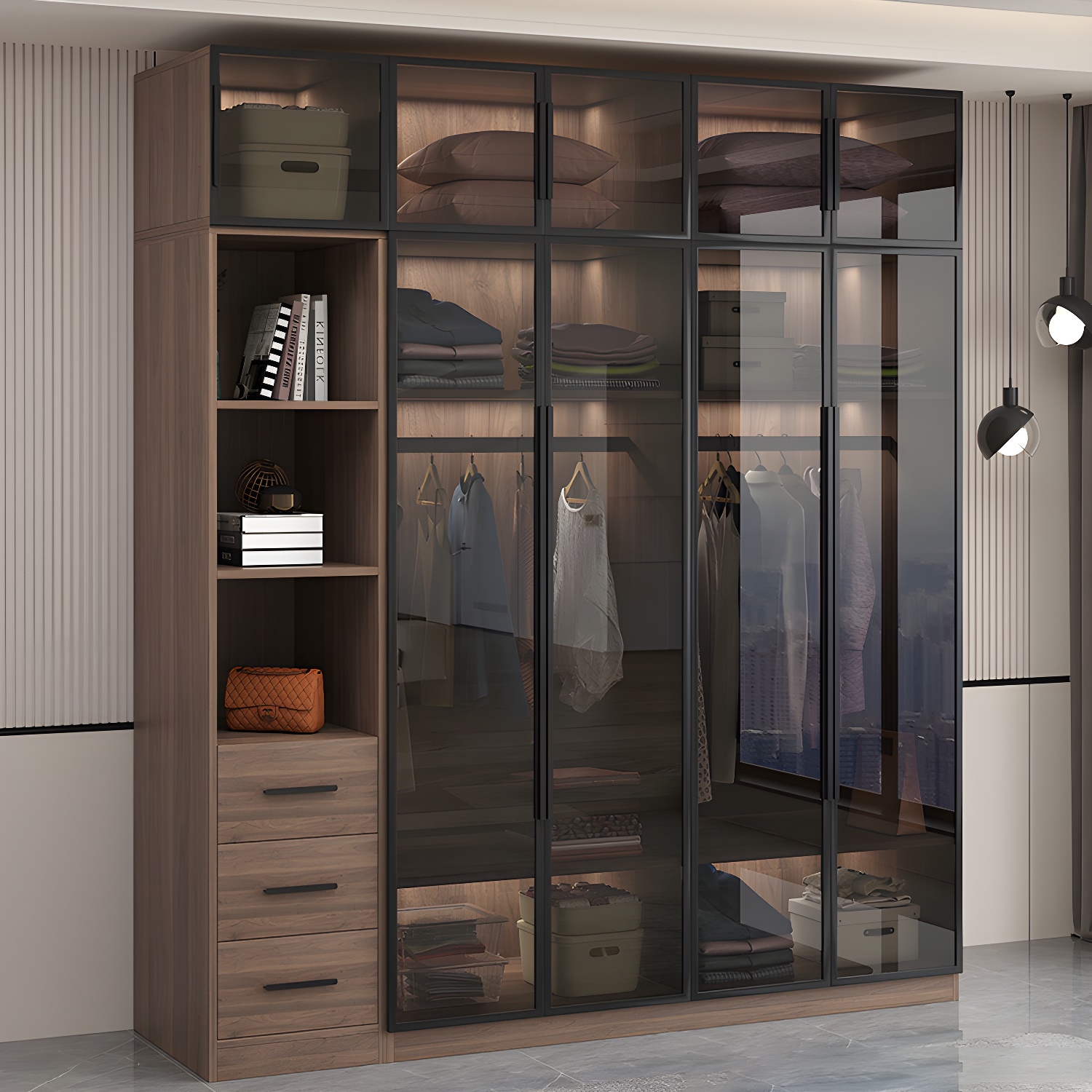 Engineered Wood Armoire Modern Brown Wardrobe Closet with Garment Rod - image 4
