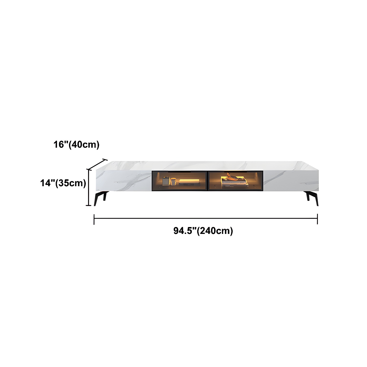Modern Slate TV Stand White Closed Storage TV Console with Sensor Light - image 16