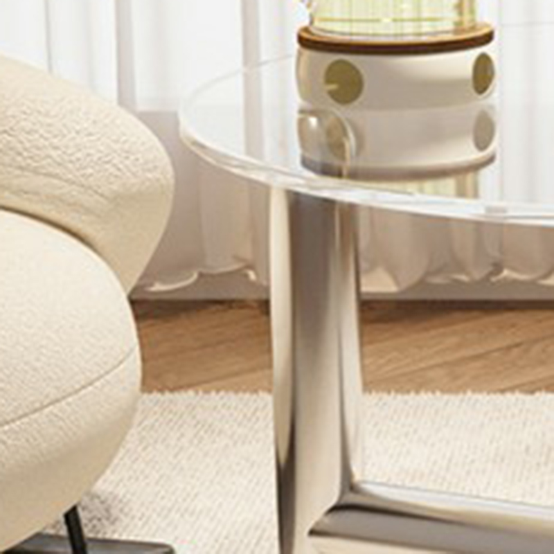 Sleek Silver Stainless Steel Coffee Table with Tempered Glass Top - image 9