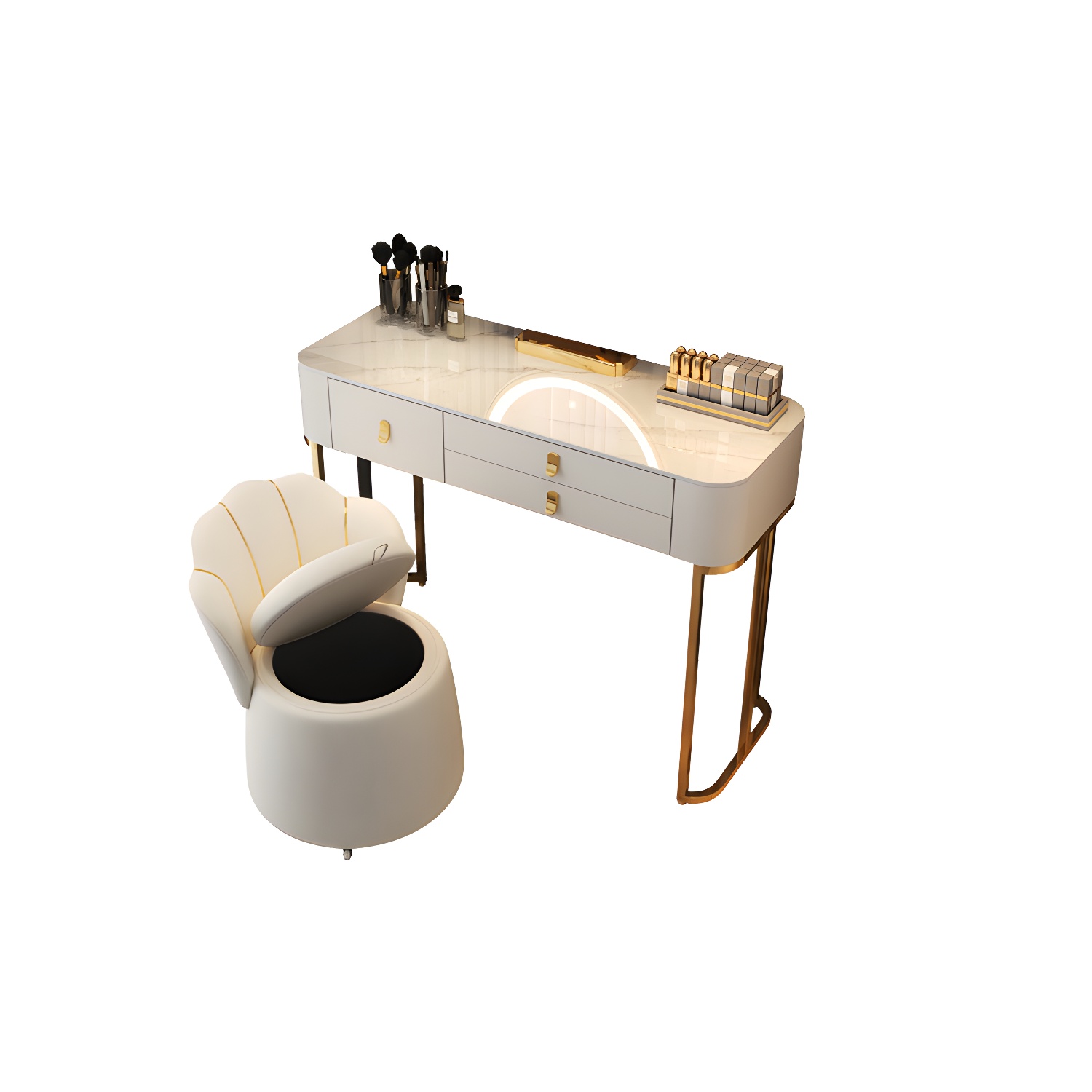 Luxurious Vanity Dressing Table Solid Wood Vanity Set with Stool and Mirror - image 12