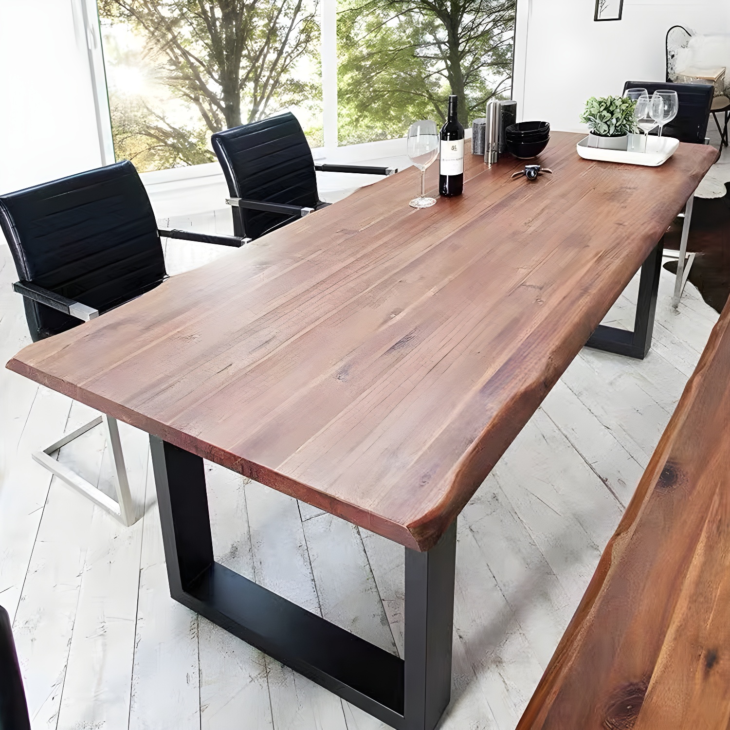 Rectangle Double Pedestal Industrial Dining Table Fixed Table of Solid Wood - image 5