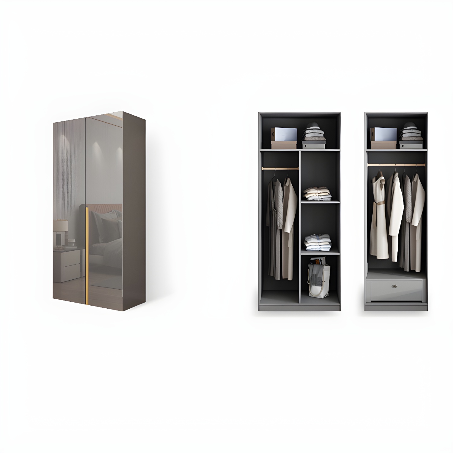 Bedroom Modern Storage Armoire Wooden Wardrobe Cabinet with Garment Rod - image 12