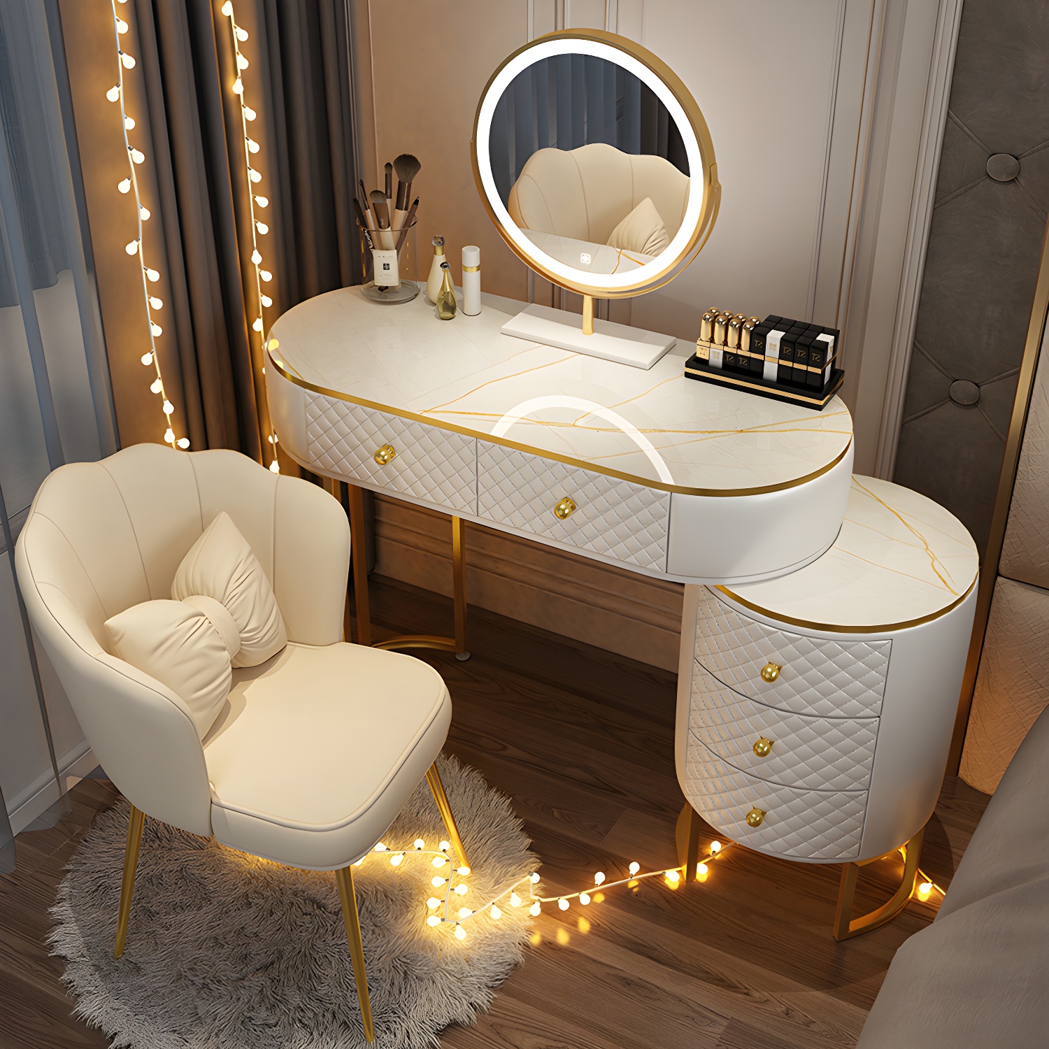 Scandinavian Wooden Vanity Dressing Table 29.9" H Bedroom Makeup Counter with Drawer - image 4