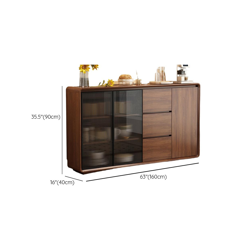 Espresso Sideboard with 3 Drawers, Locker Cabinet, Narrow Size, Compartment Storage, Glass-panel Door, and Flexible Shelf - image 12