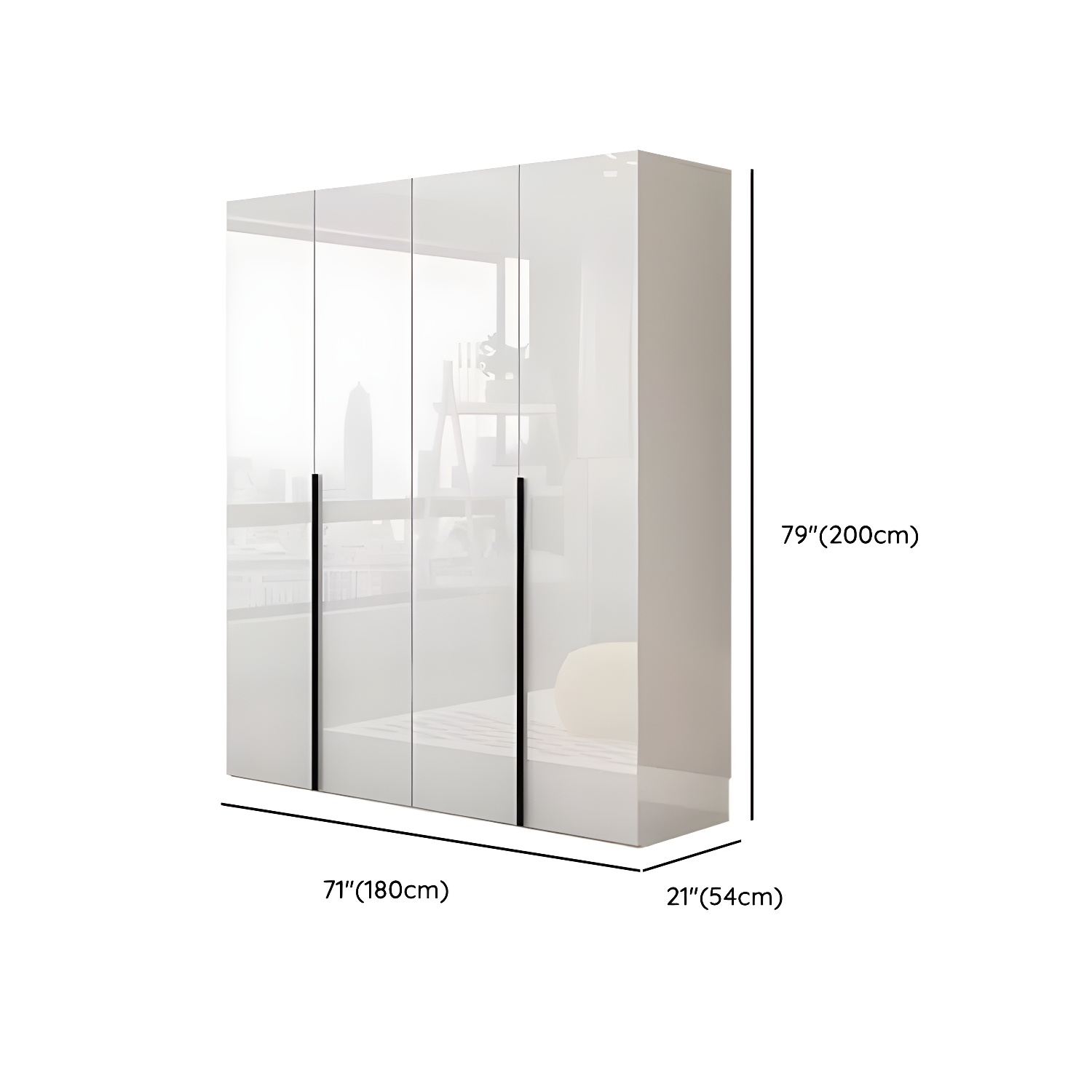 Modern white wood wardrobe armoire with hinged doors, clothing rod & shelves - image 14