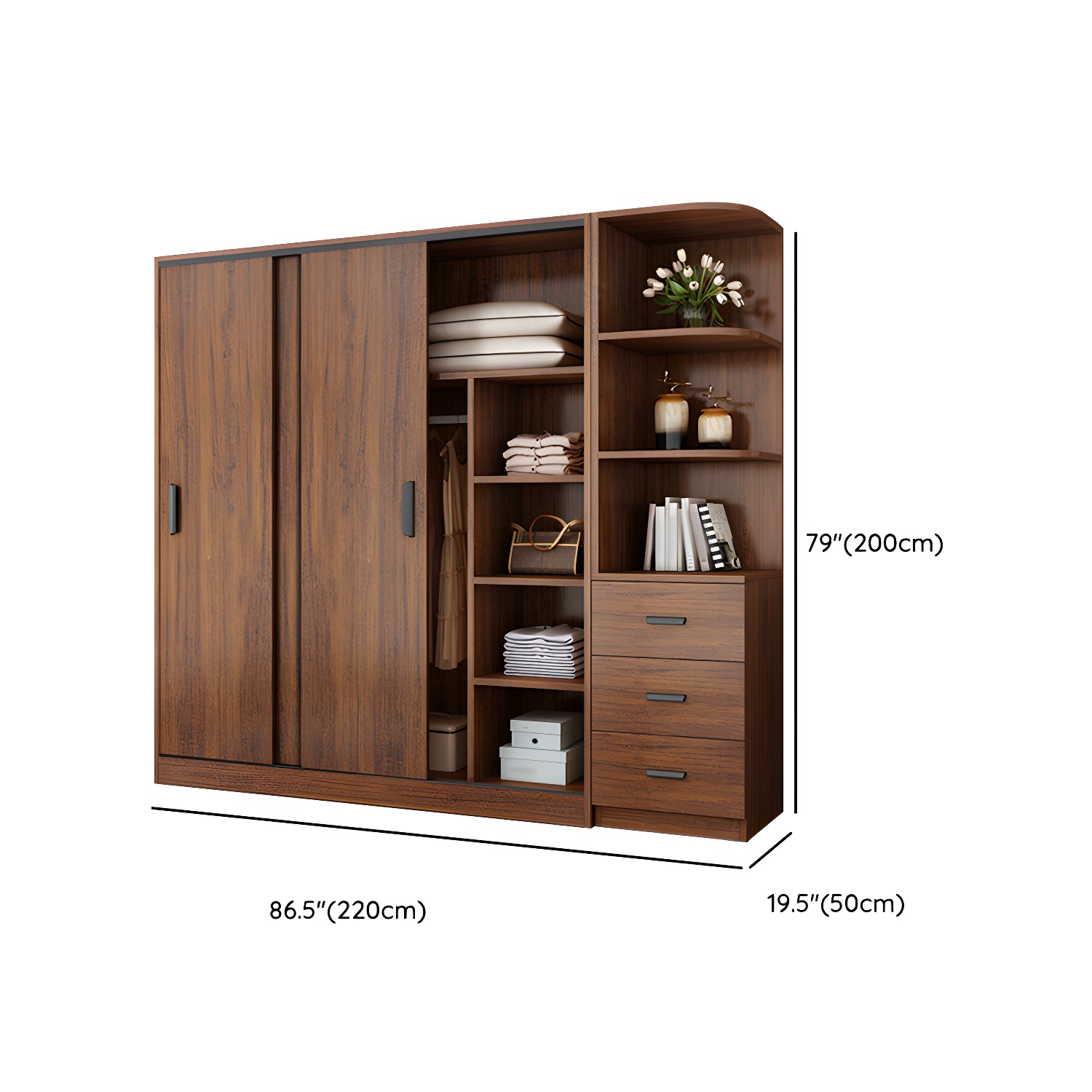 Contemporary Brown Wood Wardrobe Armoire with Clothing Rod & Shelves - image 26