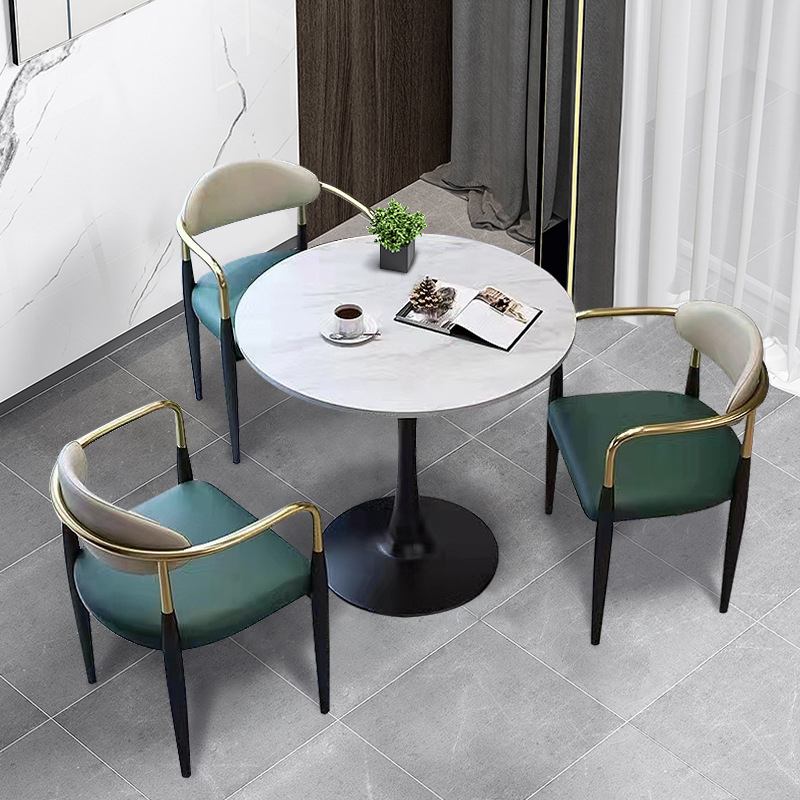 Faux Leather/Velour Upholstered Arm Chair with Arms and Black Legs in a Casual Style - image 8