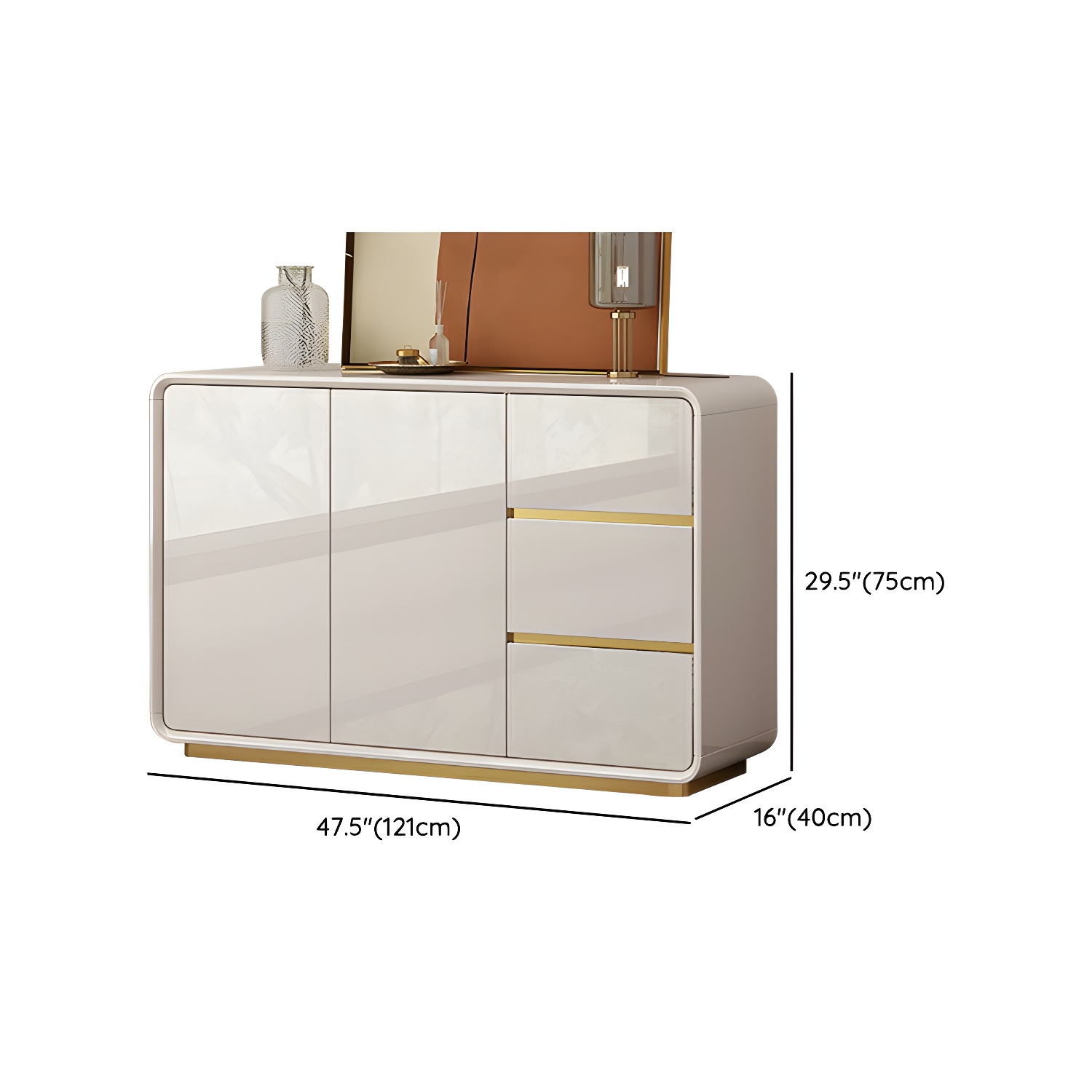 White Glam Sideboard Credenza with Adjustable Shelving and 3 Drawers - image 13