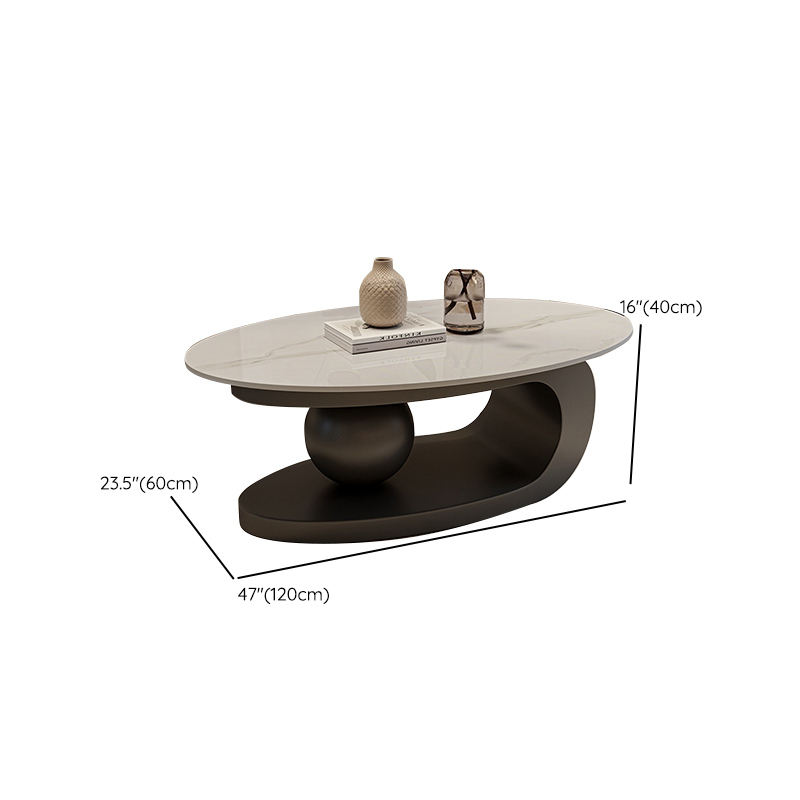 Modern Oval Stone Top Coffee Table, Abstract Iron Base, Scratch Resistant - image 22
