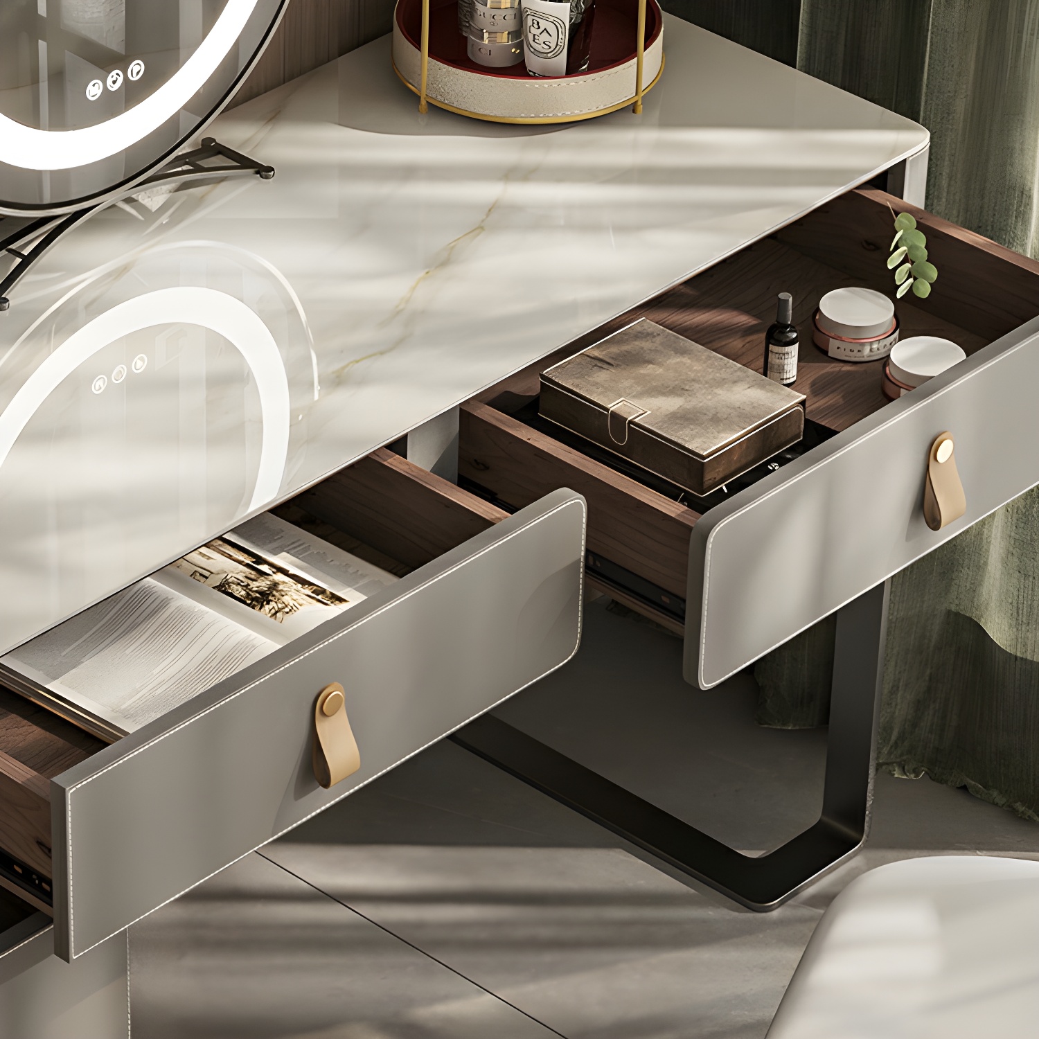 Contemporary 5-Drawer Wood Frame Slate Top Makeup Vanity Desk Table in Gray - image 8