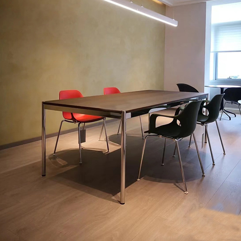 Fixed Table Standard Height Rectangular Dining Table for 8/4 People/6 People with Stainless Steel Legs and a Top in Engineered Wood in a Modern Simple Style - image 6