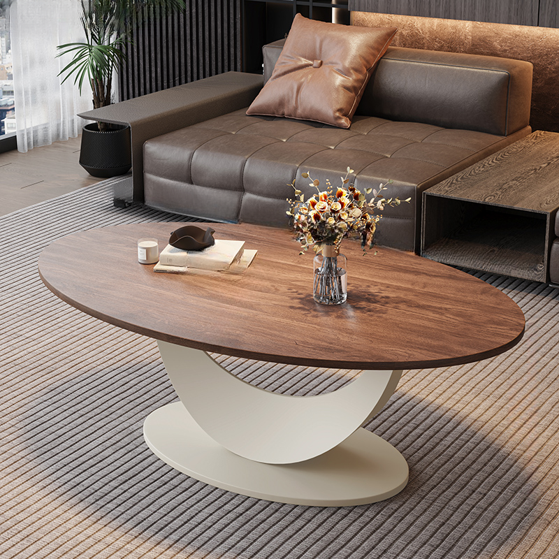 Trendy Cocoa Wooden Oval Single Accent Table with Metal Base