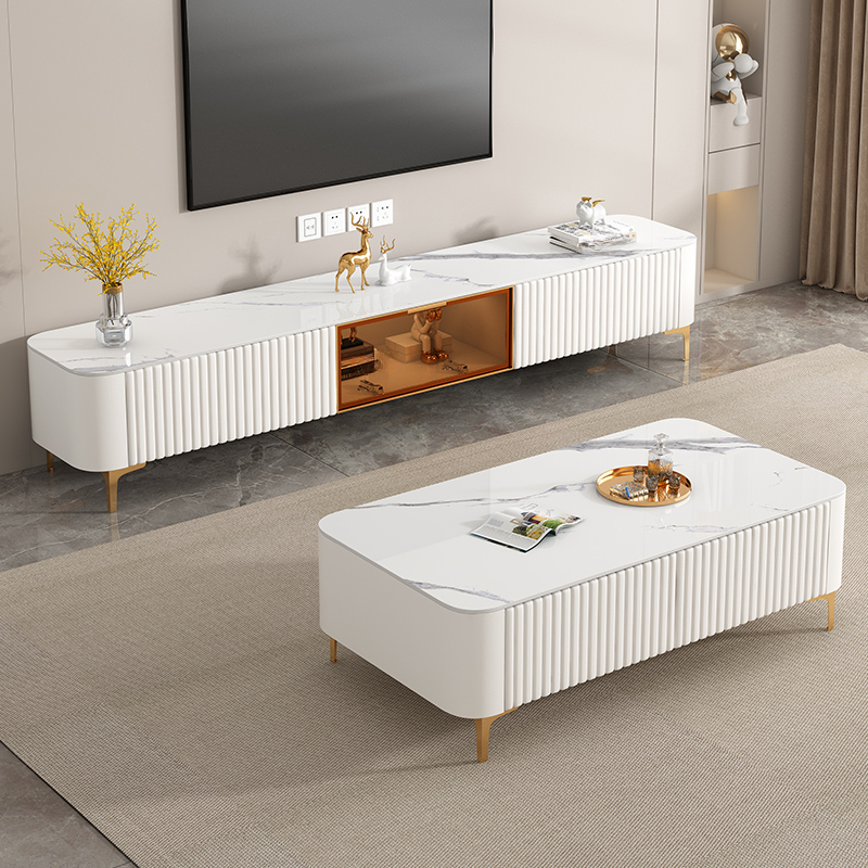 Simplistic Rectangular Vitreous TV Stand with Locker, Cable Management & 2 Drawers - image 8