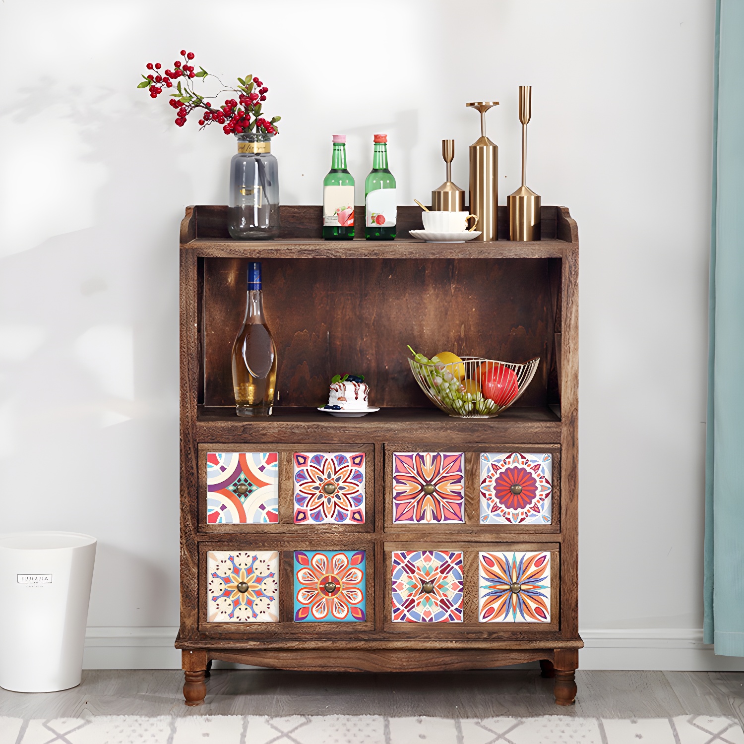 Rustic Farmhouse Wood Server - Compact Sideboard with Drawers and Open Storage - image 5