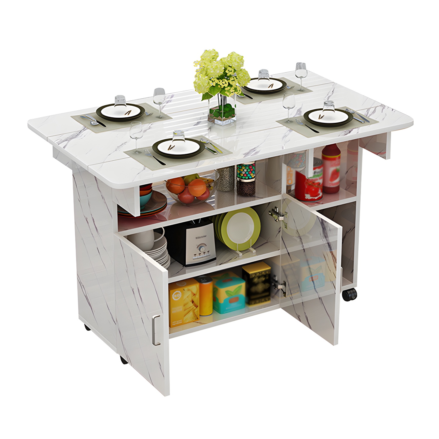 Manufactured Wood Contemporary Table Rectangular Wood Top Table with Drop Leaf - image 6