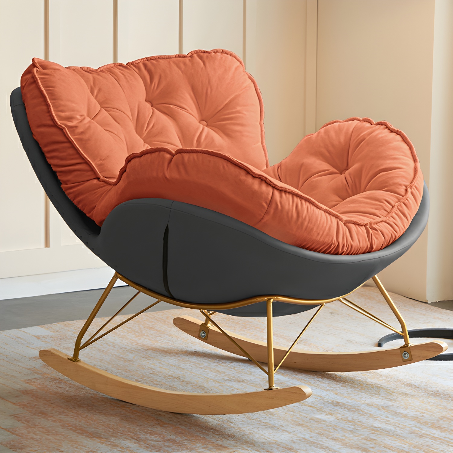 Stylish and Comfortable Modern Rocking Chair with Natural Wood Legs and Upholstered Track Arms - image 6