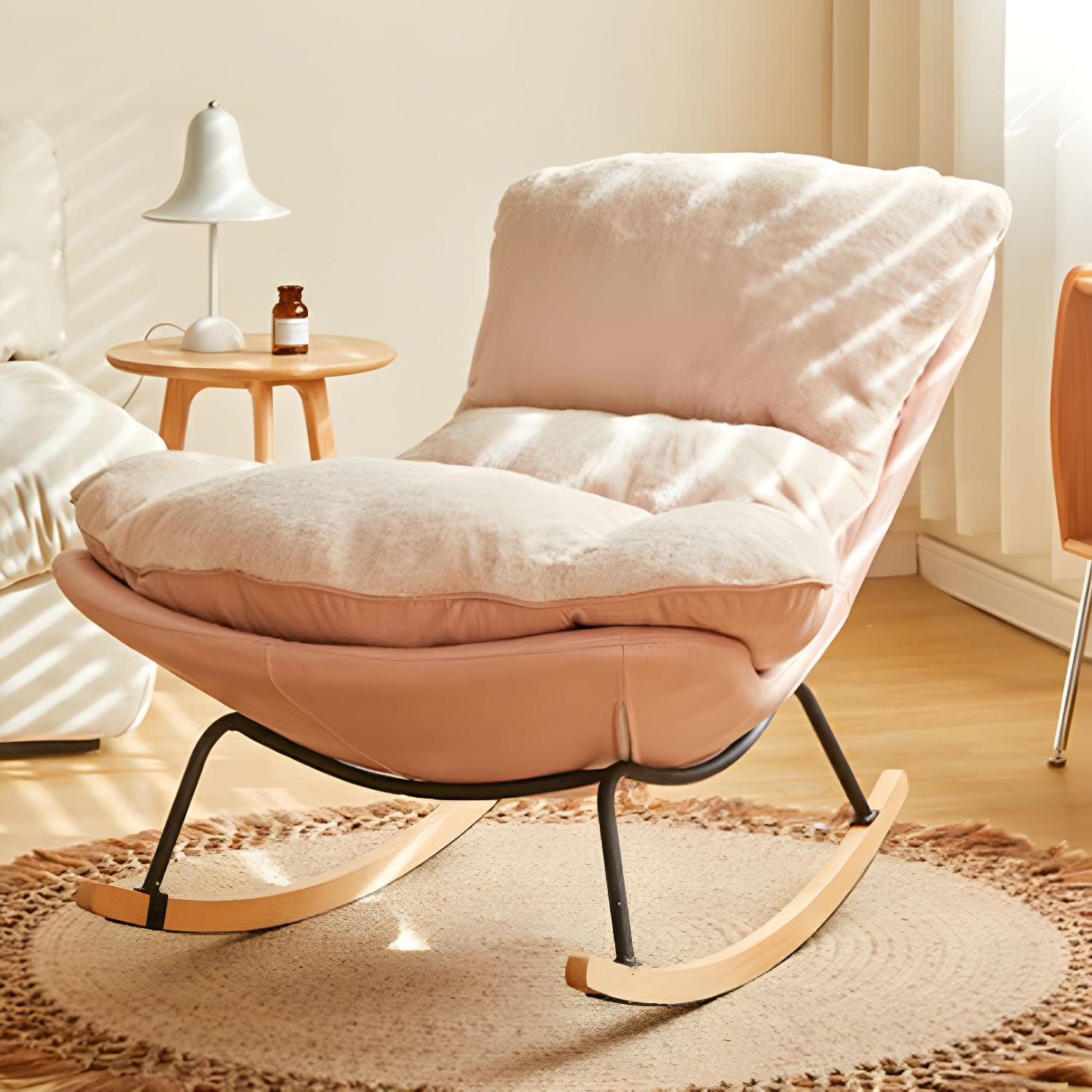Stylish and Comfortable Modern Upholstered Rocking Chair with Natural Wood Legs - image 3