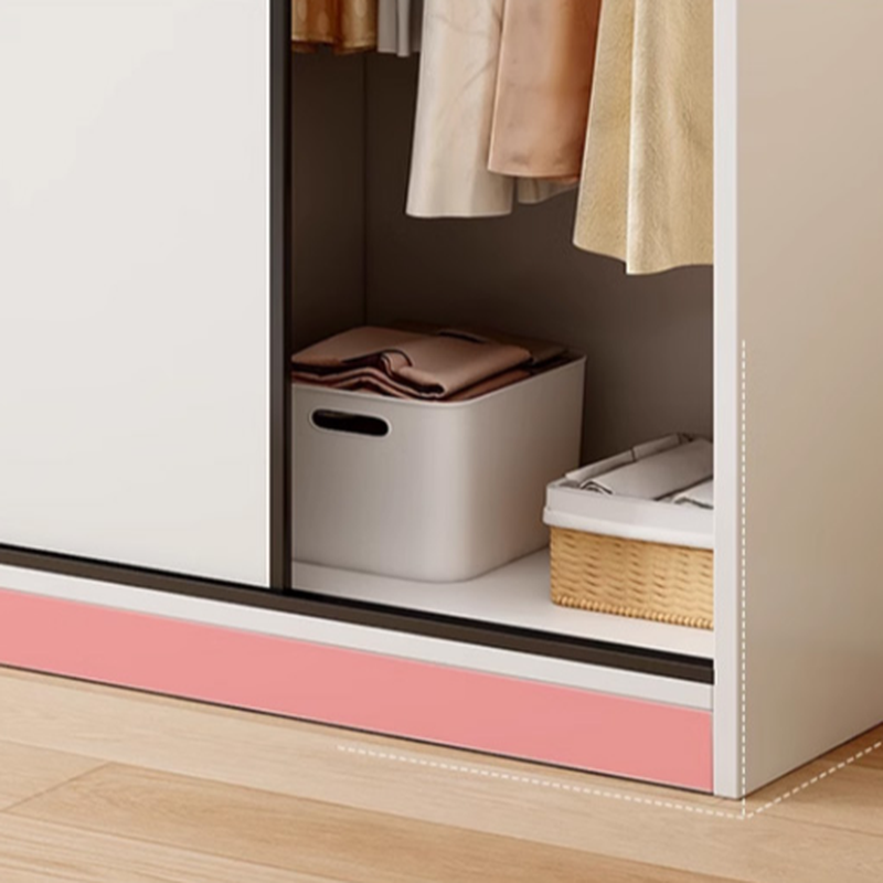 White Minimalist Manufactured Wood Independent Wardrobe Closet with Soft Close Door, Interior Shelves, and Clothing Rod