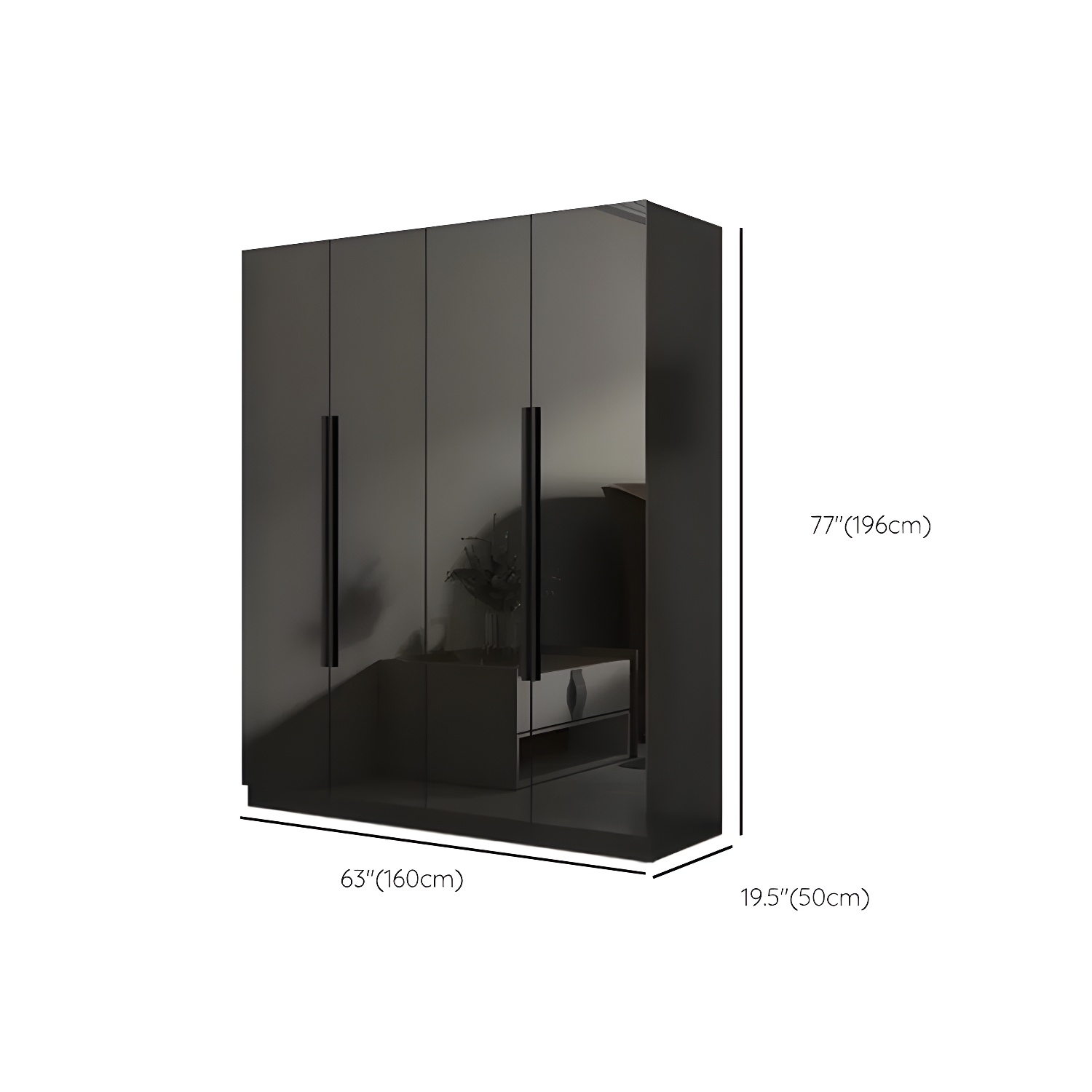 Modern Glass Doors Wardrobe Cabinet Black Bedroom Storage Cabinet Excluding Lighting - image 13
