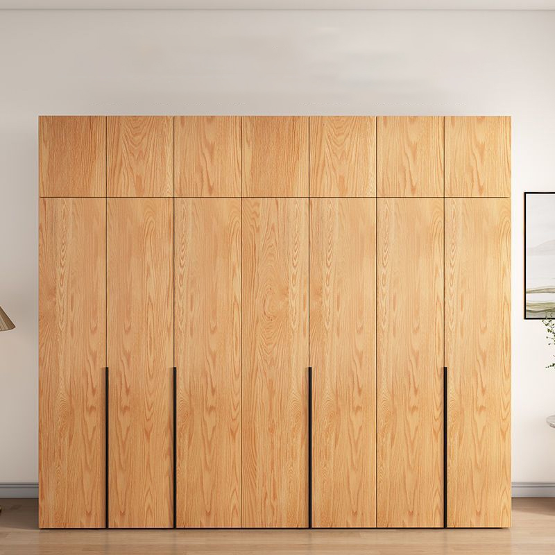 Natural Wood Freestanding Wardrobe Closet with Natural Doors