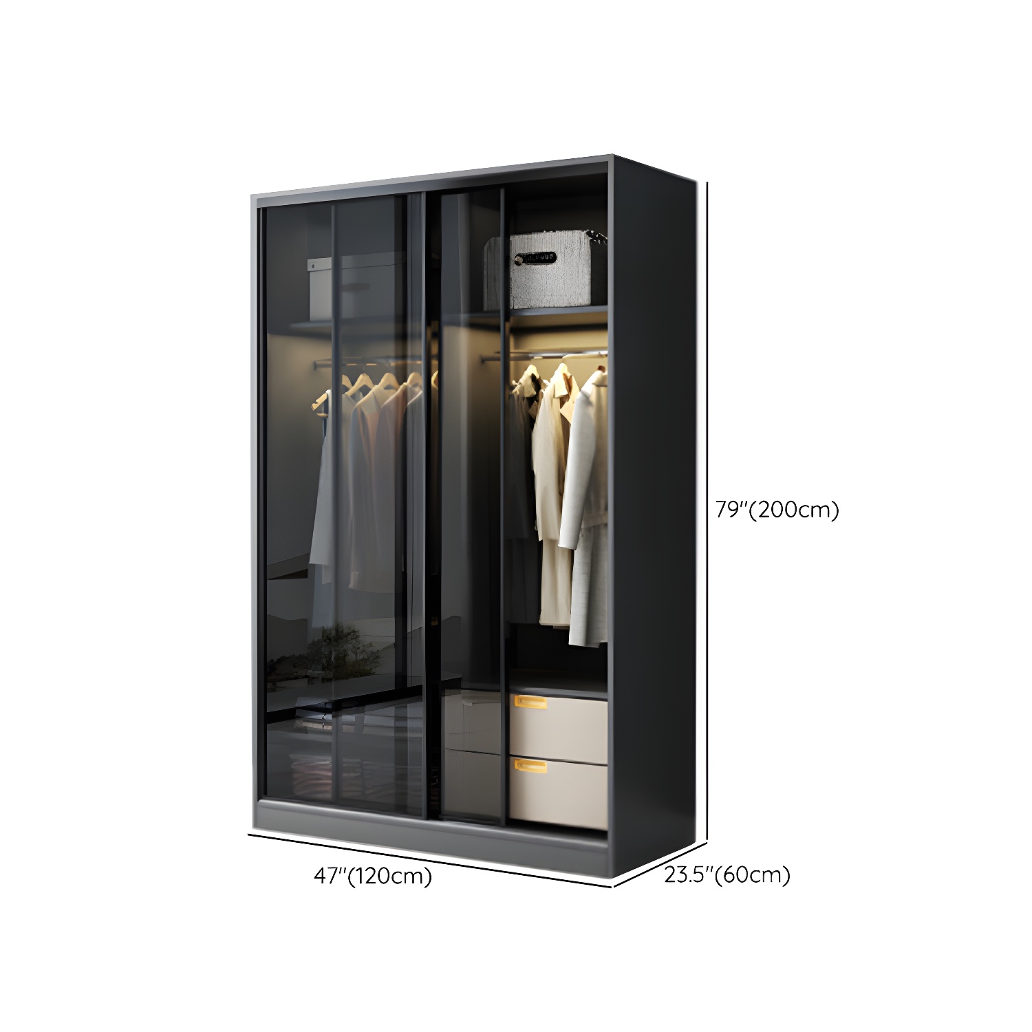 Contemporary Wood and Tempered Glass Wardrobe Freestanding Wardrobe Armoire without Light - image 11