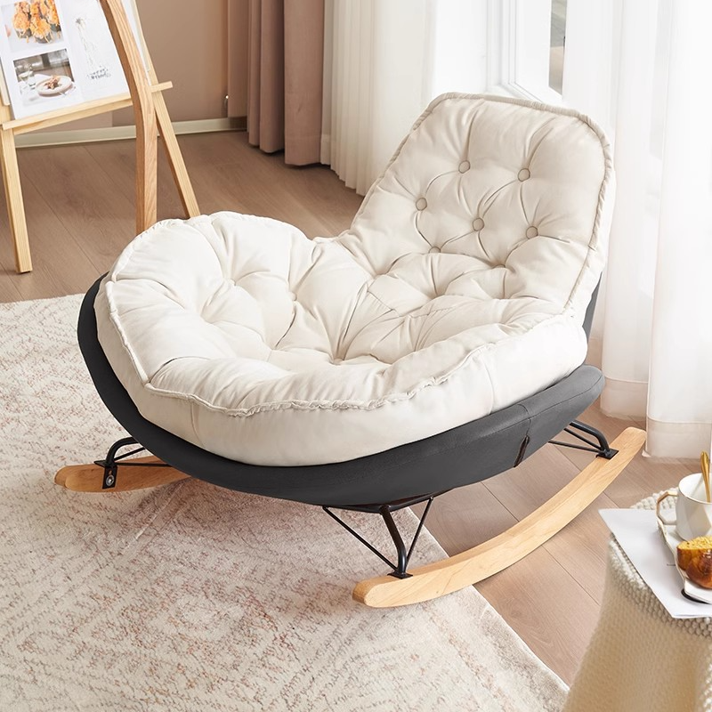 Modish Rocking Couch Chair with Spindle Back, Flannel Upholstery, Padded Design, Rear Support, and Stationary Base - image 3