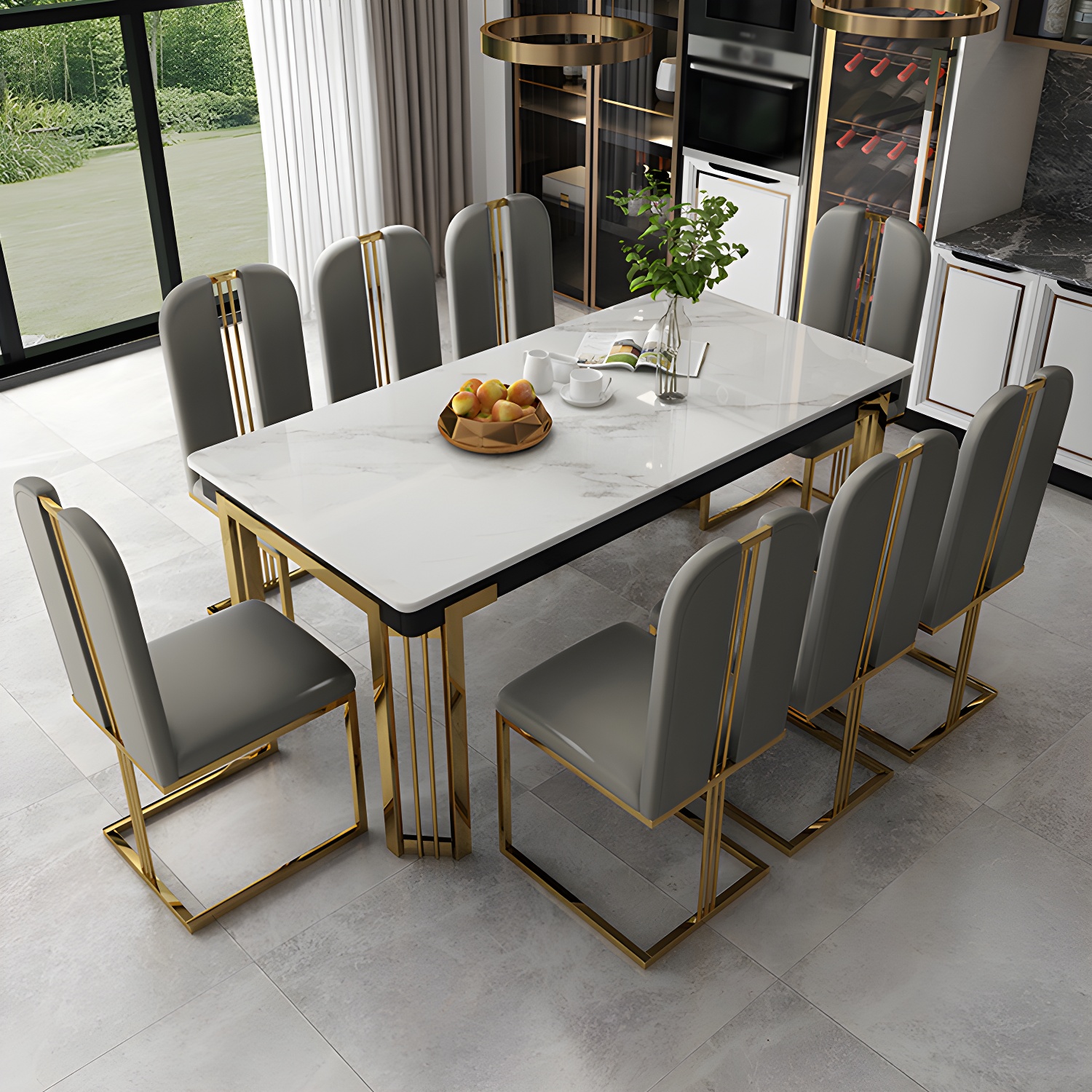 Modern 1/2/7/9 Pieces Dining Set Marble Dining Furniture Set /Separate Items - image 11
